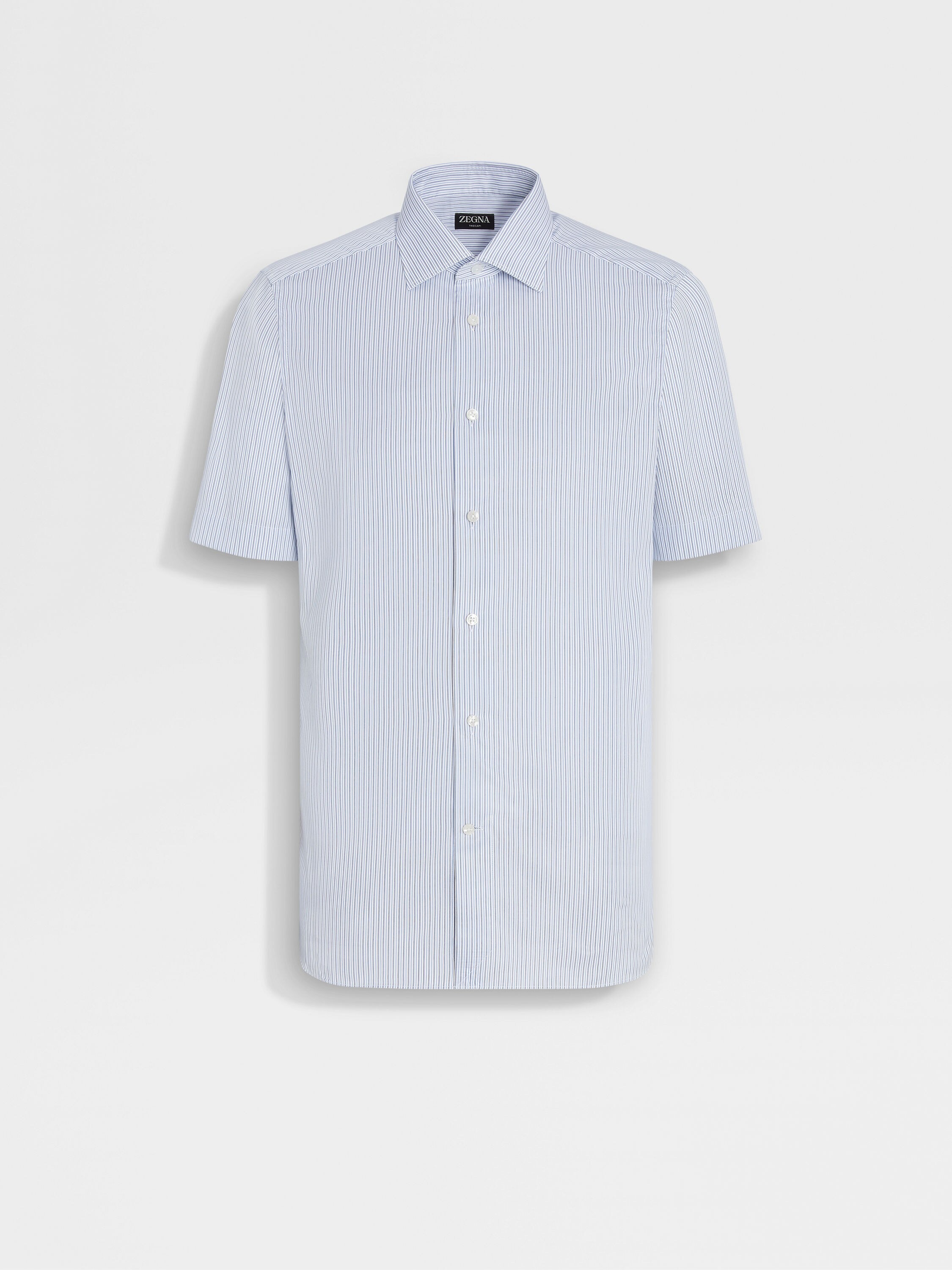 Light Blue and White Micro-striped Trecapi Cotton Shirt