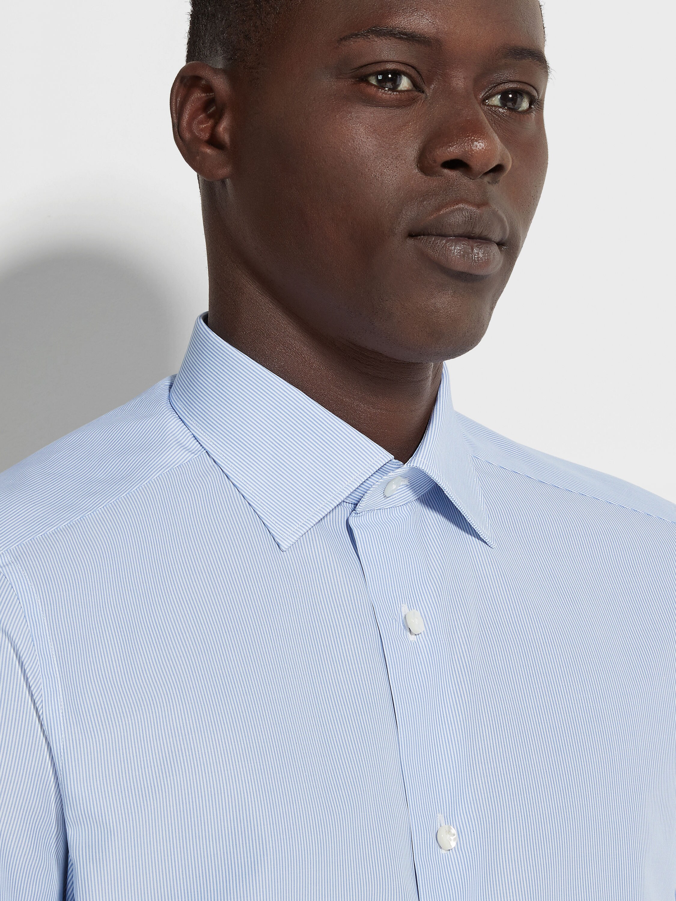 浅蓝色配白色细条纹 Trecapi 棉质衬衫 產品細節圖 #1