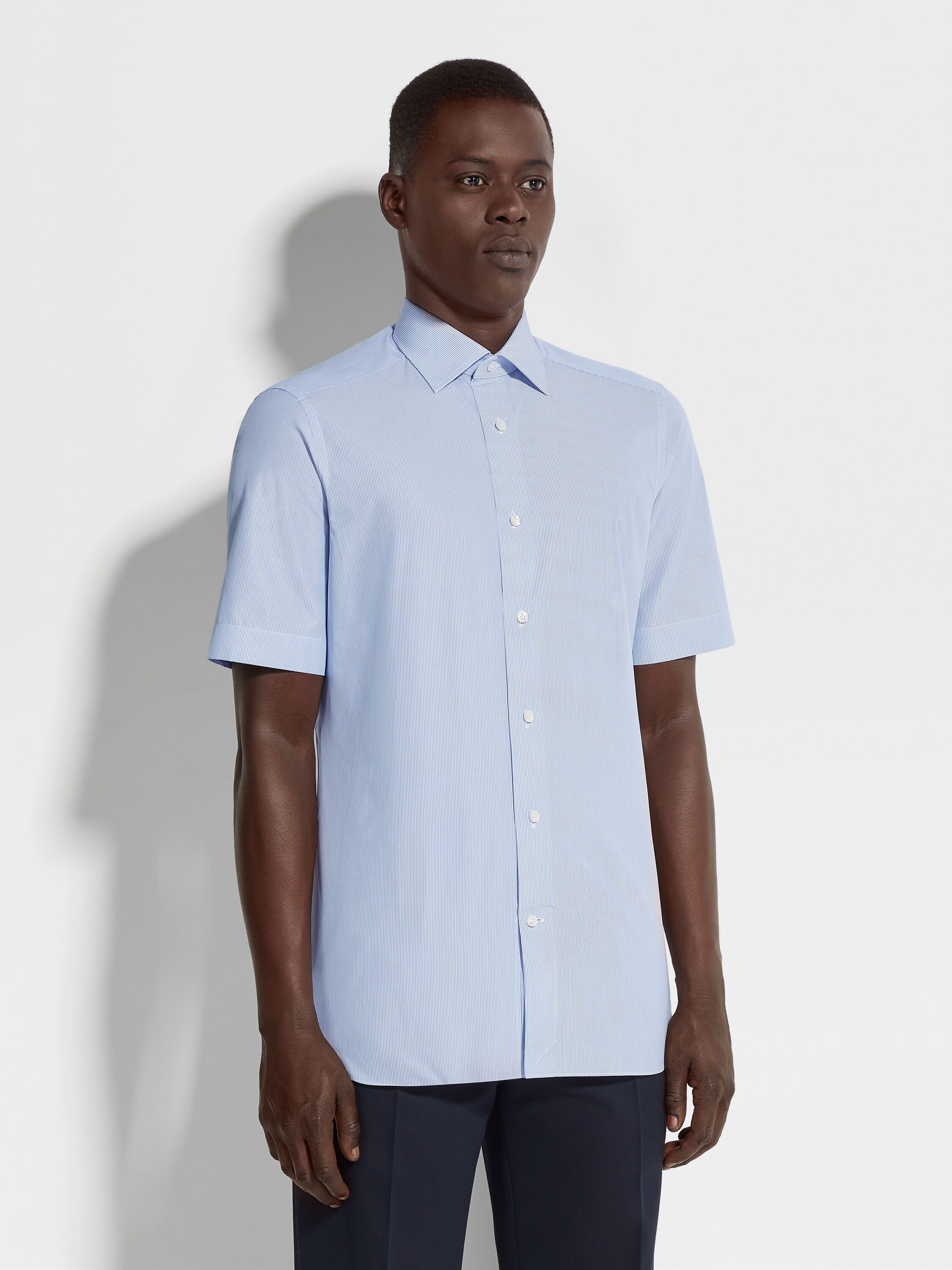 浅蓝色配白色细条纹 Trecapi 棉质衬衫 產品細節圖 #2