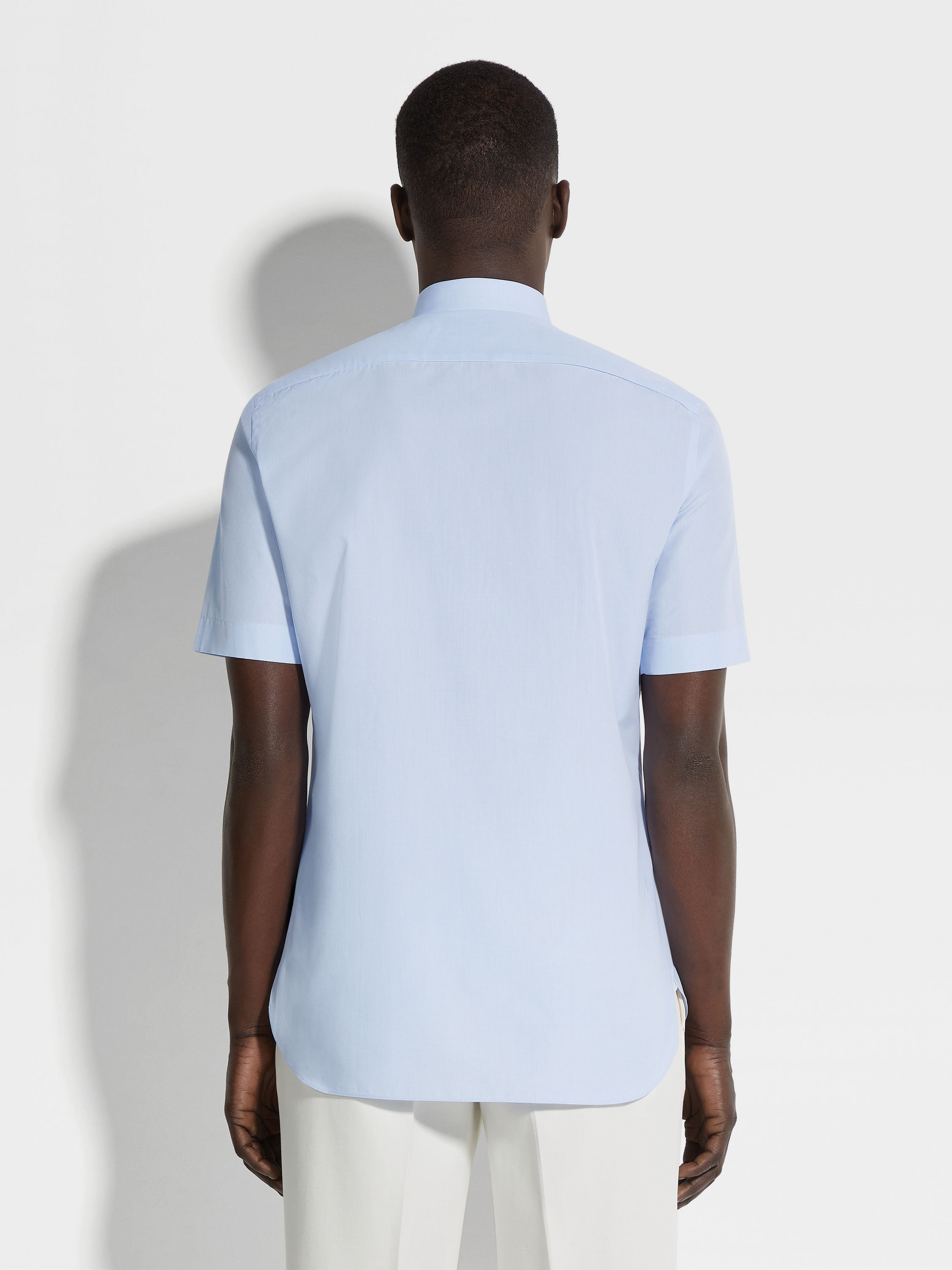 Light Blue and White Micro-checked Trecapi Cotton Shirt Product detail photo #3