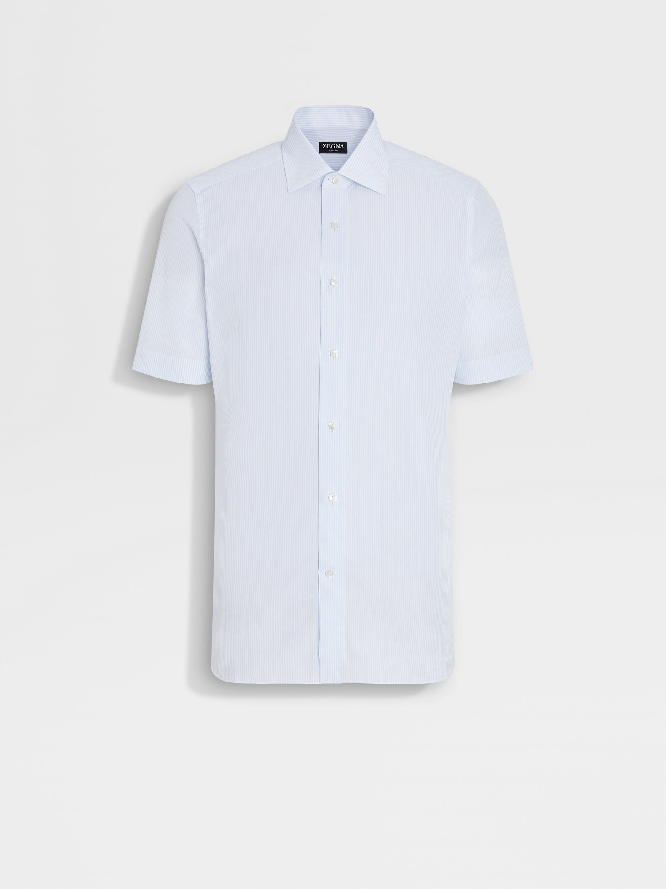 Light Blue and White Striped Trecapi Cotton Shirt