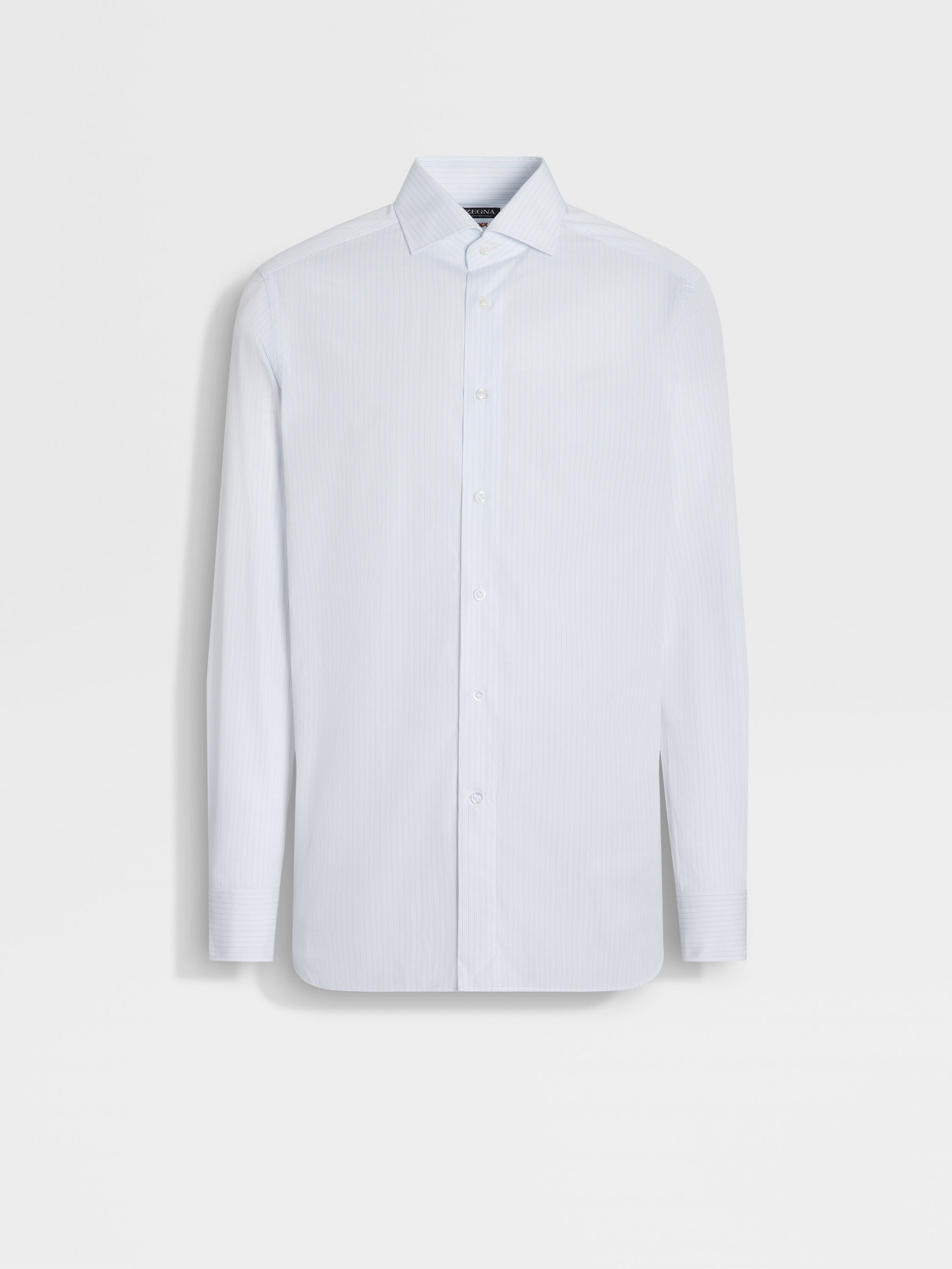 浅蓝色配白色细条纹 Centoventimila 棉质衬衫