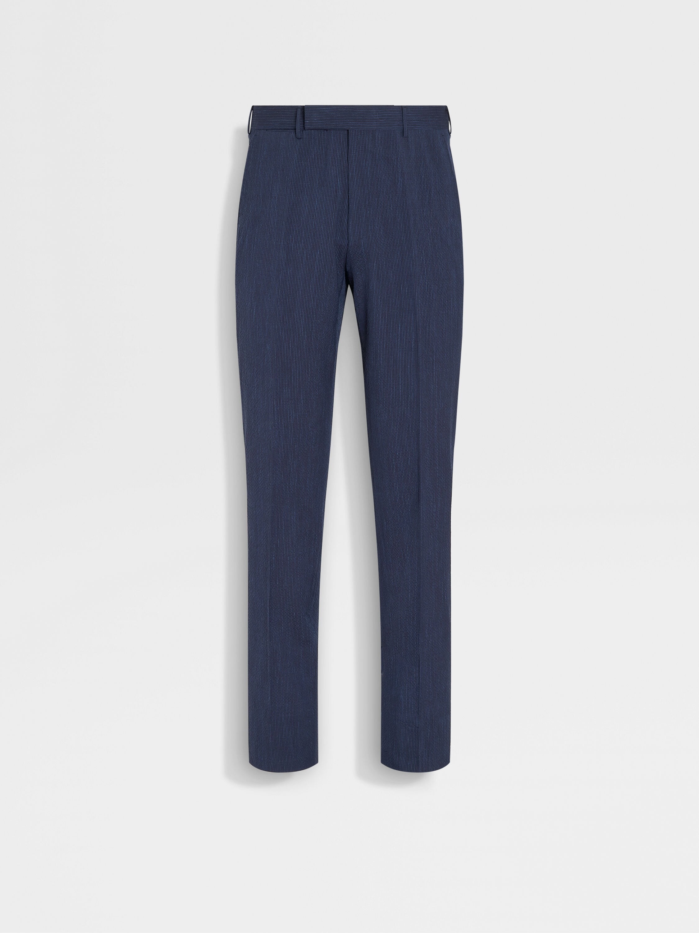 Blue and Navy Blue Trofeo™ Seersucker Wool Silk and Linen Blend Pants Main product photo