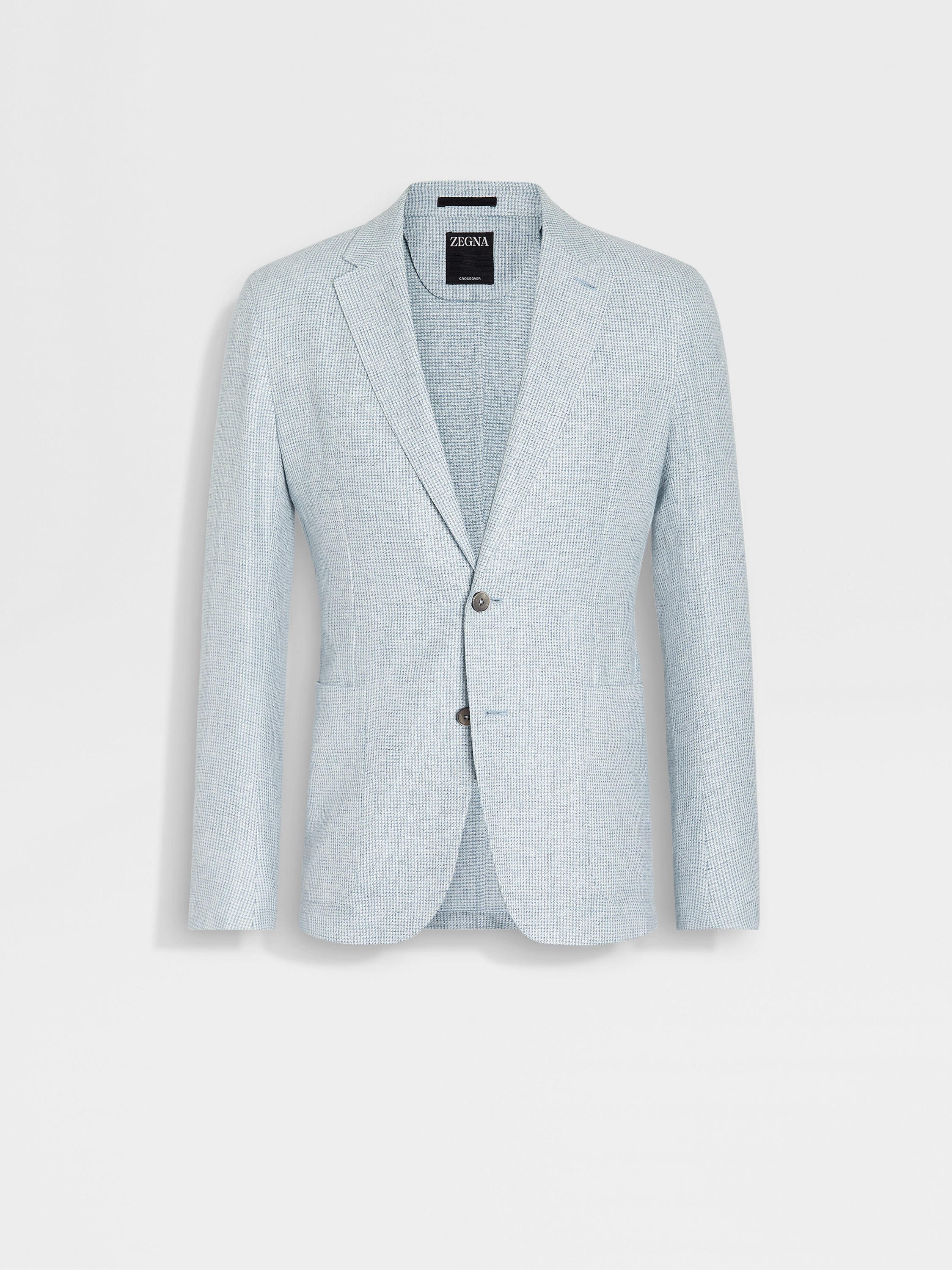 Blue and Navy Blue Crossover Linen Wool and Silk Shirt Jacket