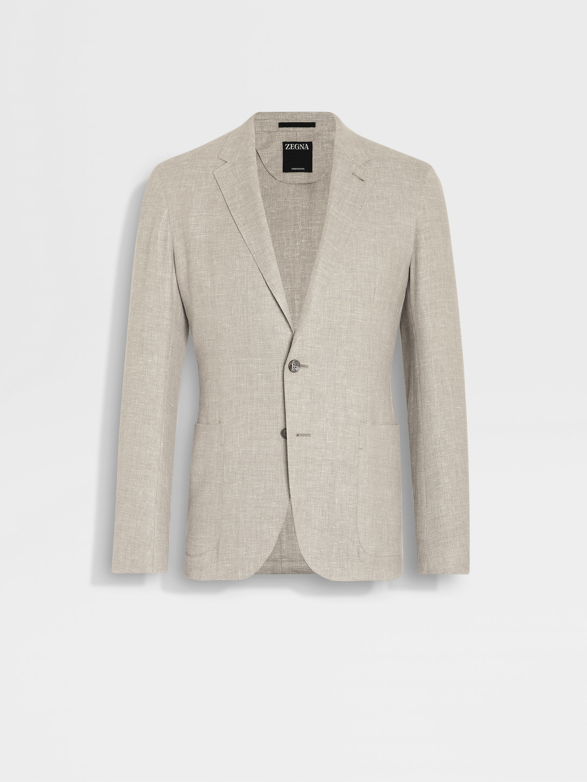 Dark Beige Crossover Linen Wool and Silk Blend Shirt Jacket