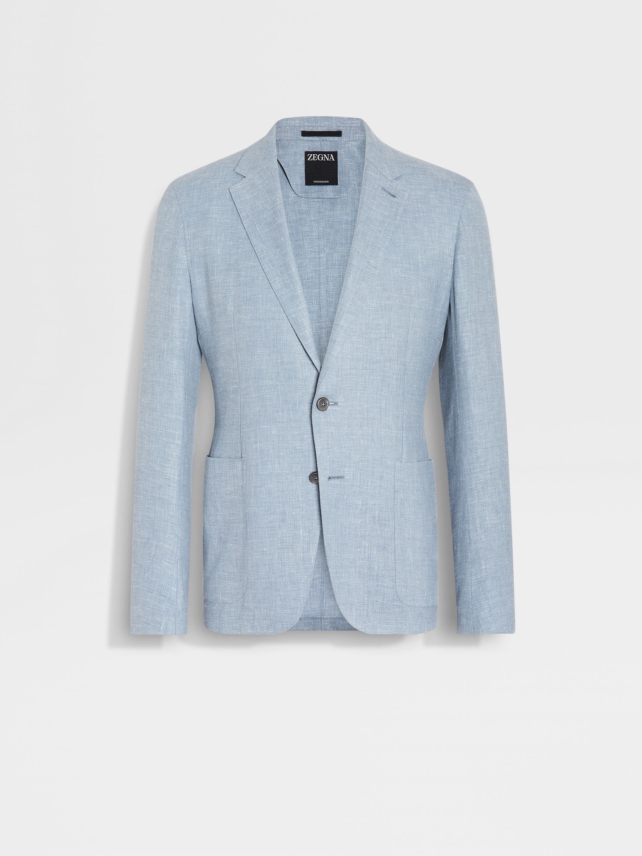 浅蓝色 Crossover 亚麻、羊毛及桑蚕丝混纺衬衫夹克