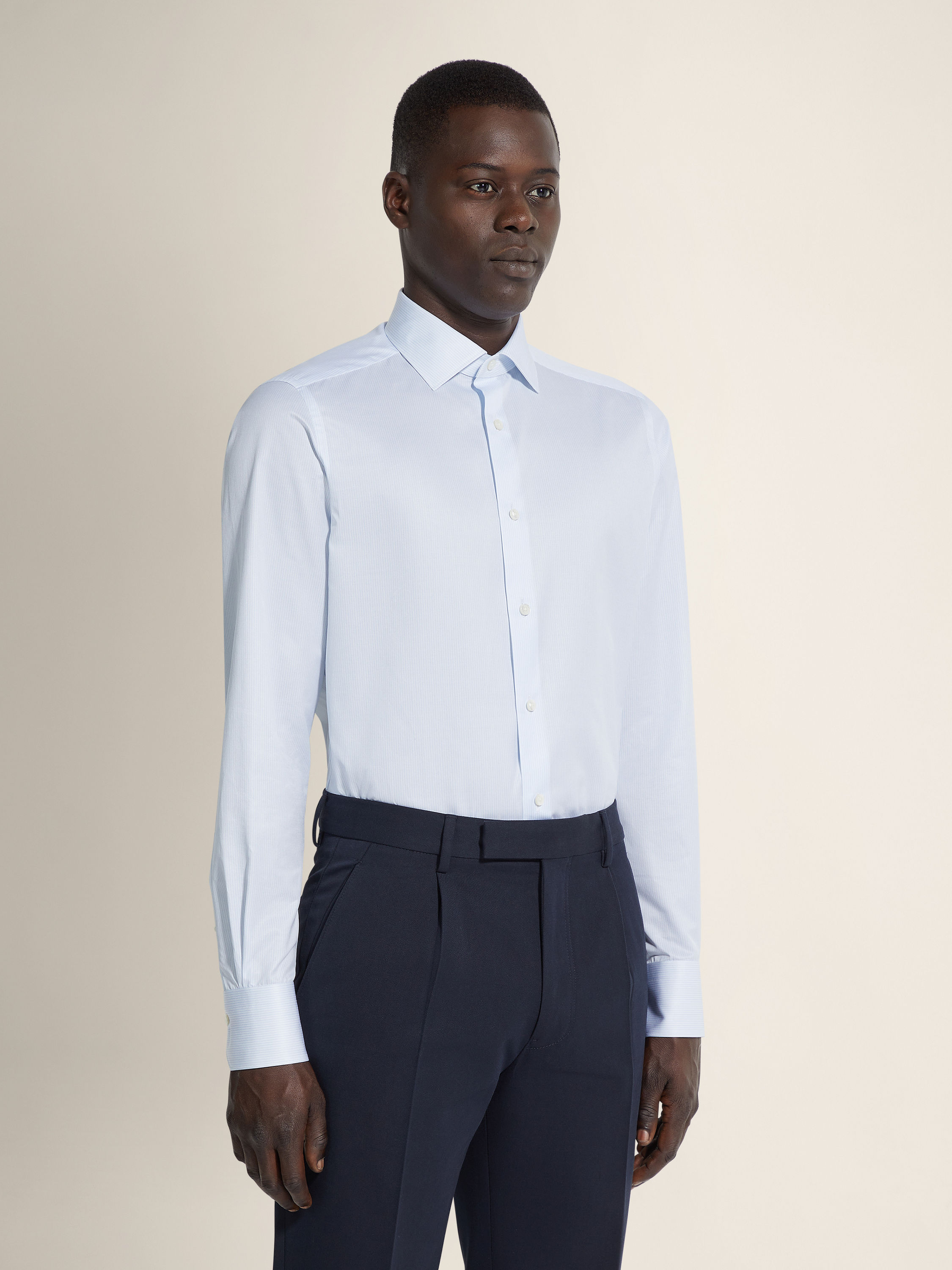 白色配浅蓝色细条纹 Trofeo™ 棉质衬衫 產品細節圖 #2