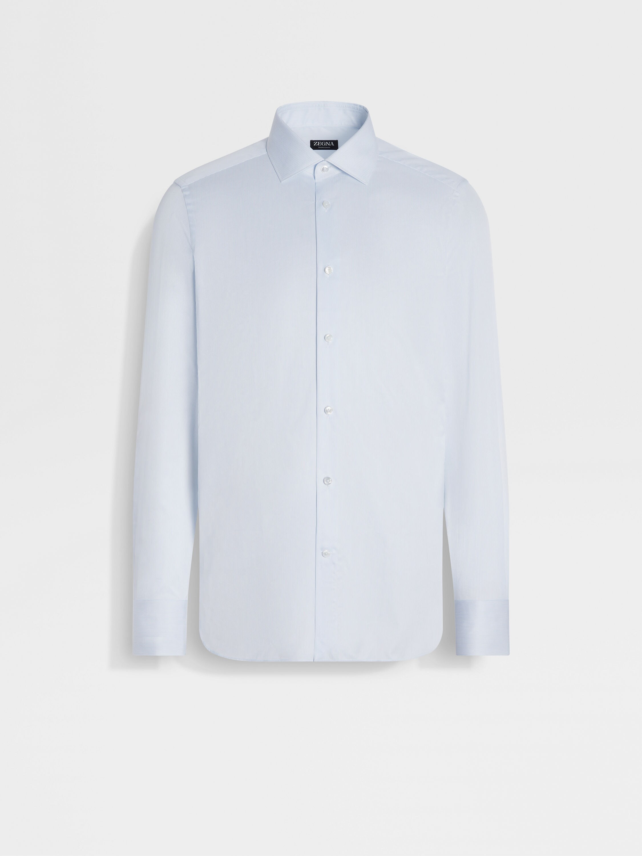 白色配浅蓝色细条纹 Trofeo 600 棉及桑蚕丝衬衫 產品細節圖 #1