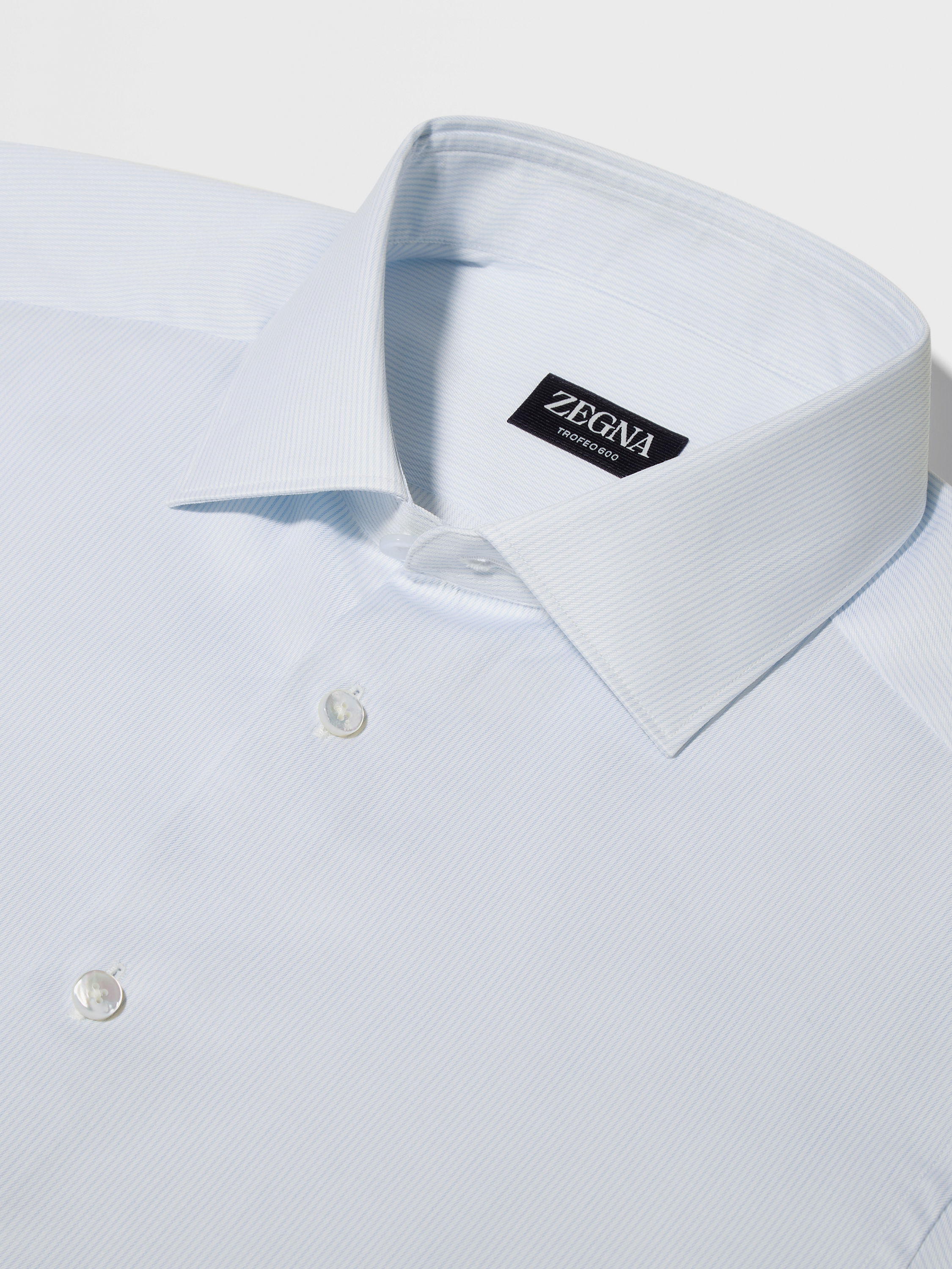 白色配浅蓝色细条纹 Trofeo 600 棉及桑蚕丝衬衫 產品細節圖 #2