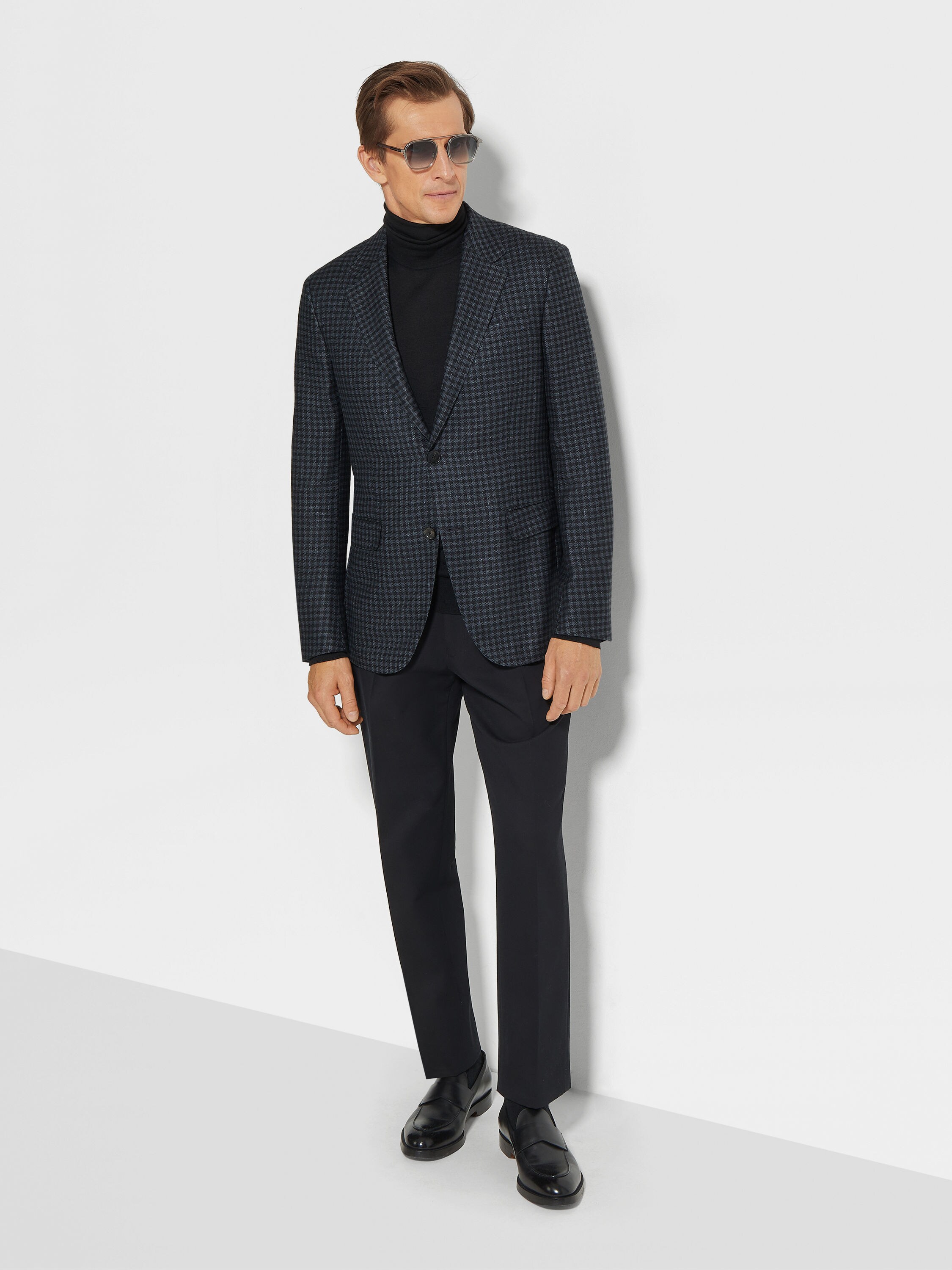 黑色配深灰色山羊绒、桑蚕丝及亚麻夹克 產品細節圖 #1