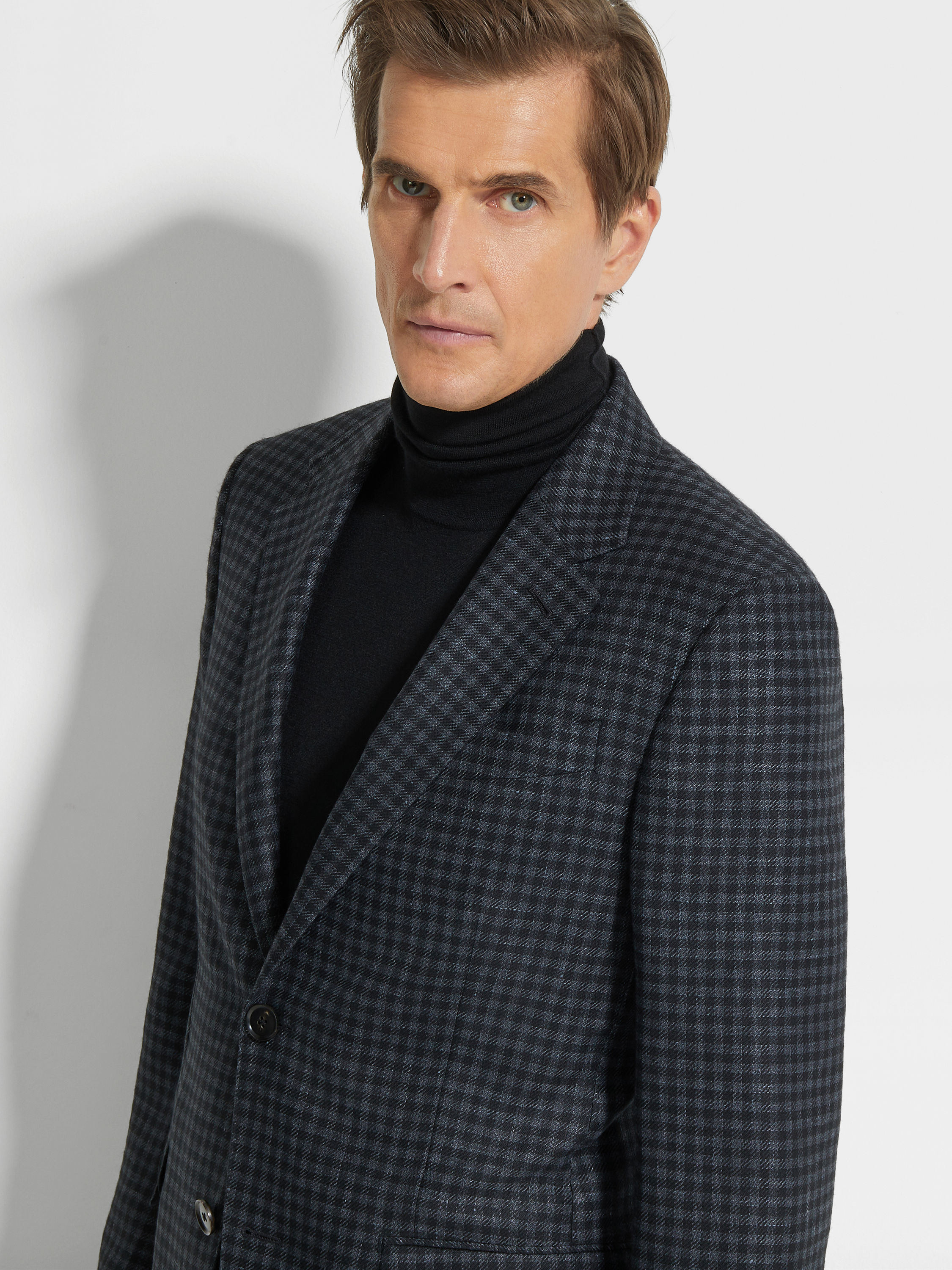 黑色配深灰色山羊绒、桑蚕丝及亚麻夹克 產品細節圖 #2