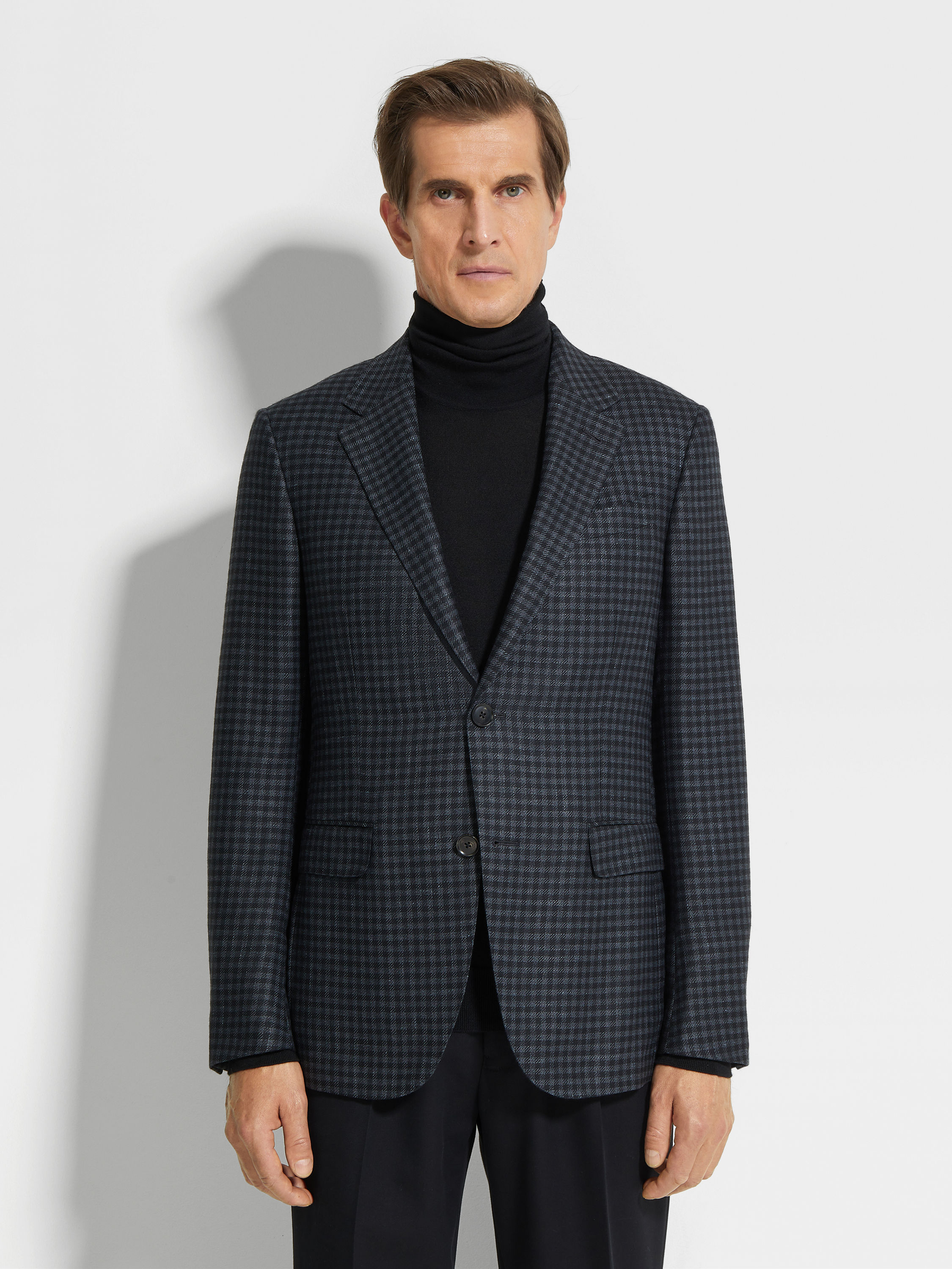 黑色配深灰色山羊绒、桑蚕丝及亚麻夹克 產品細節圖 #3