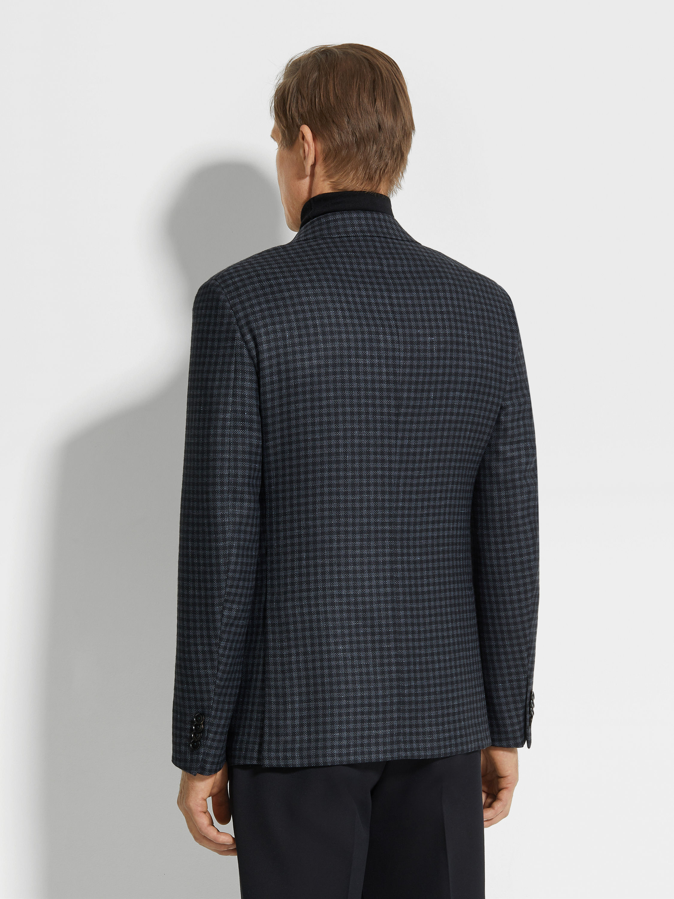 黑色配深灰色山羊绒、桑蚕丝及亚麻夹克 產品細節圖 #4