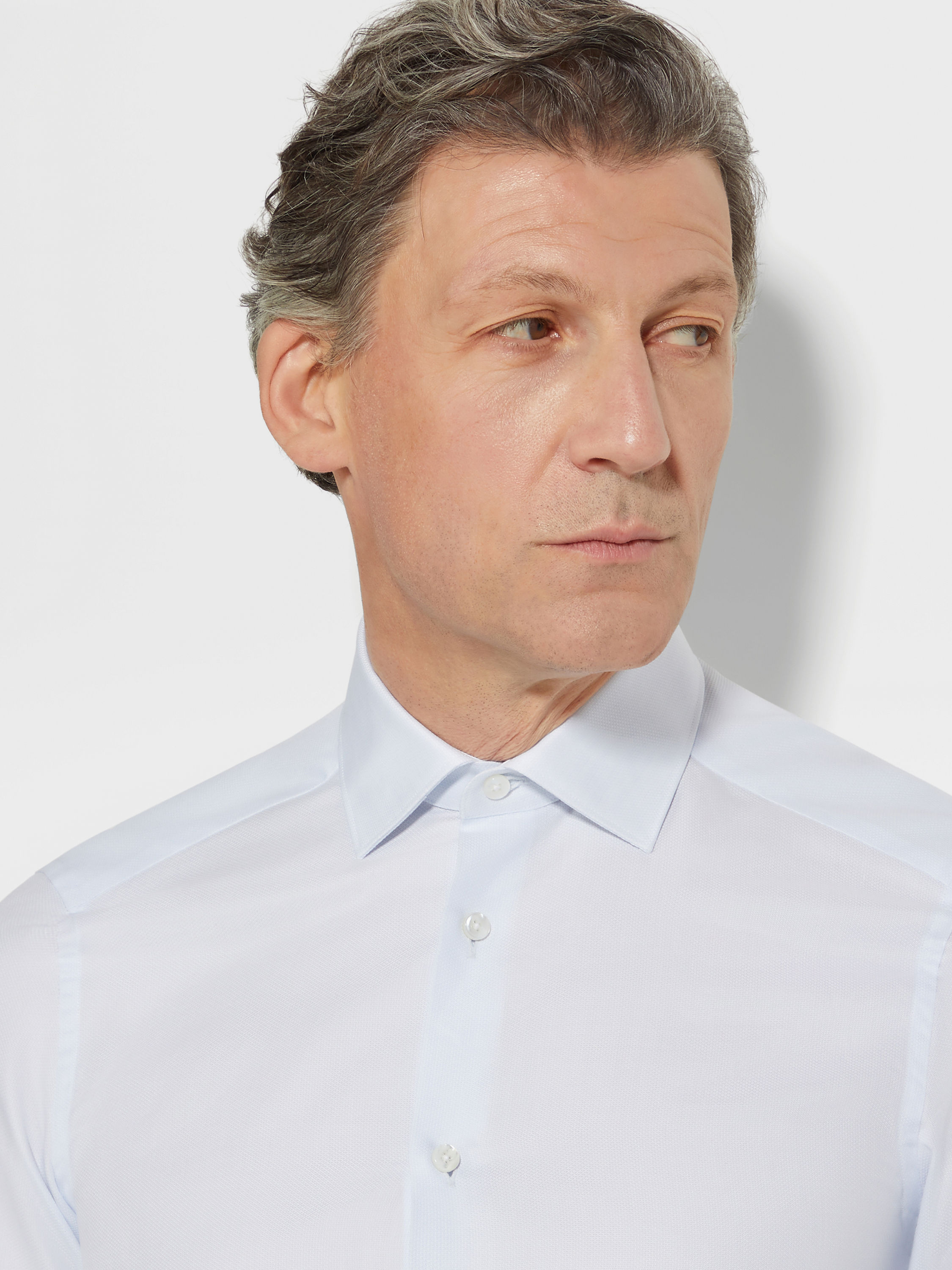 Light Blue Micro-structured Trecapi Cotton Shirt Product detail photo #1