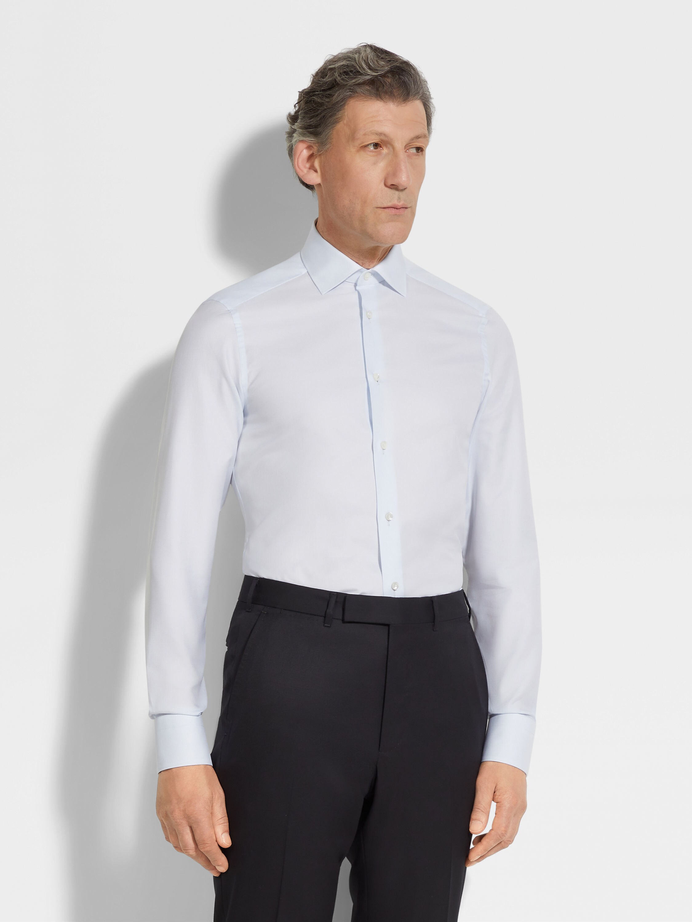 Light Blue Micro-structured Trecapi Cotton Shirt Product detail photo #2