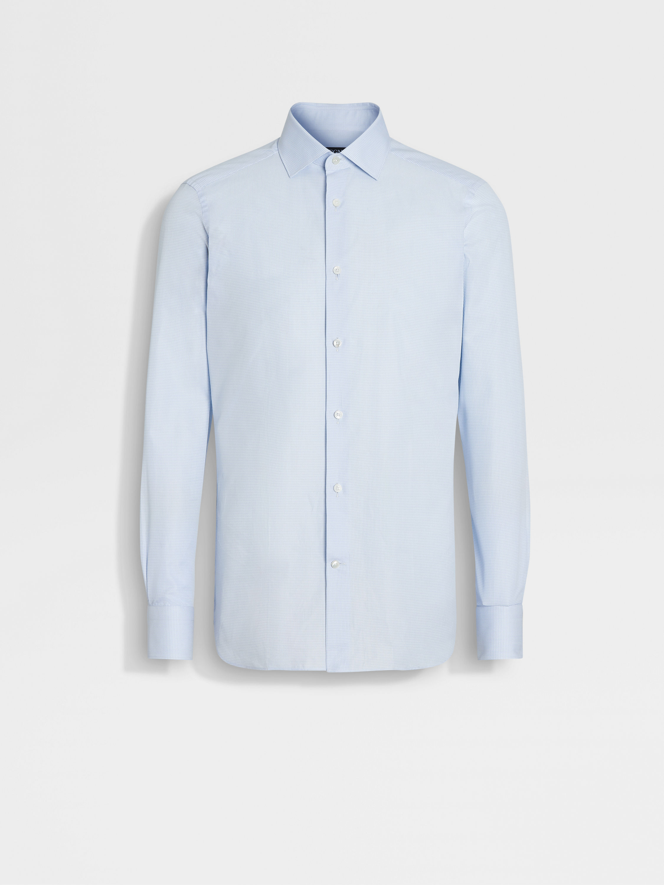 Light Blue and White Structured Micro-checked Trecapi Cotton Shirt Main product photo