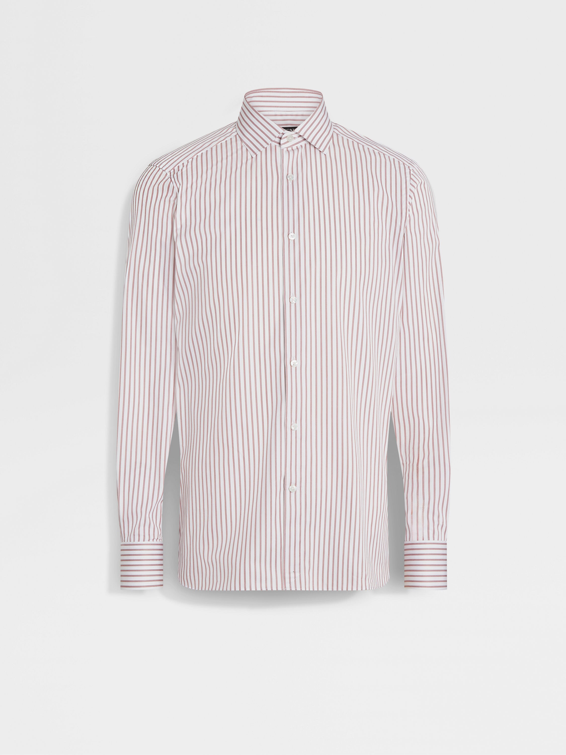 White and Brick Red Macro-striped Trecapi Cotton Shirt Main product photo