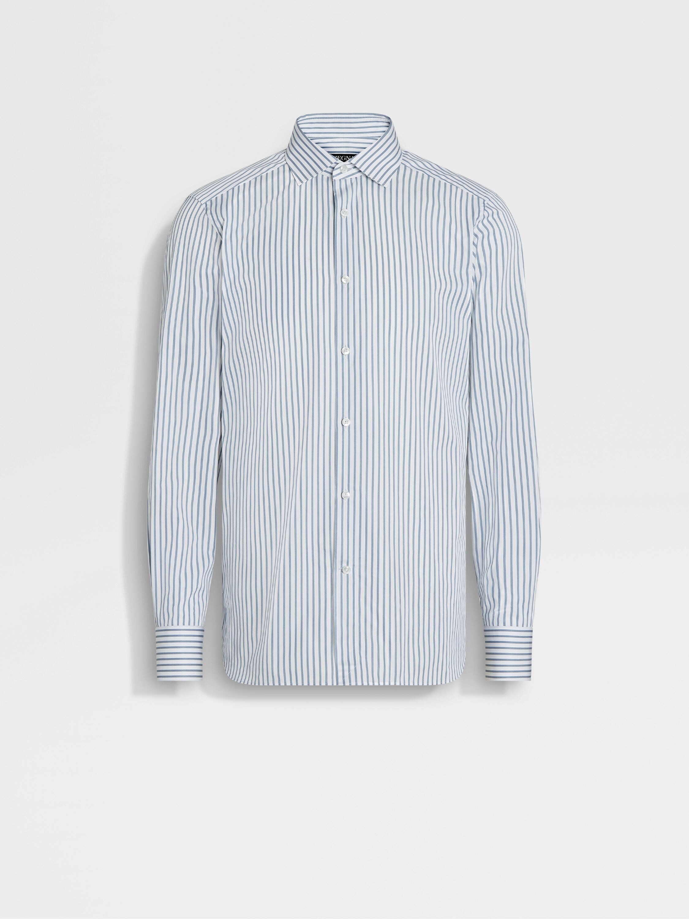 White and Dark Blue Macro-striped Trecapi Cotton Shirt Main product photo