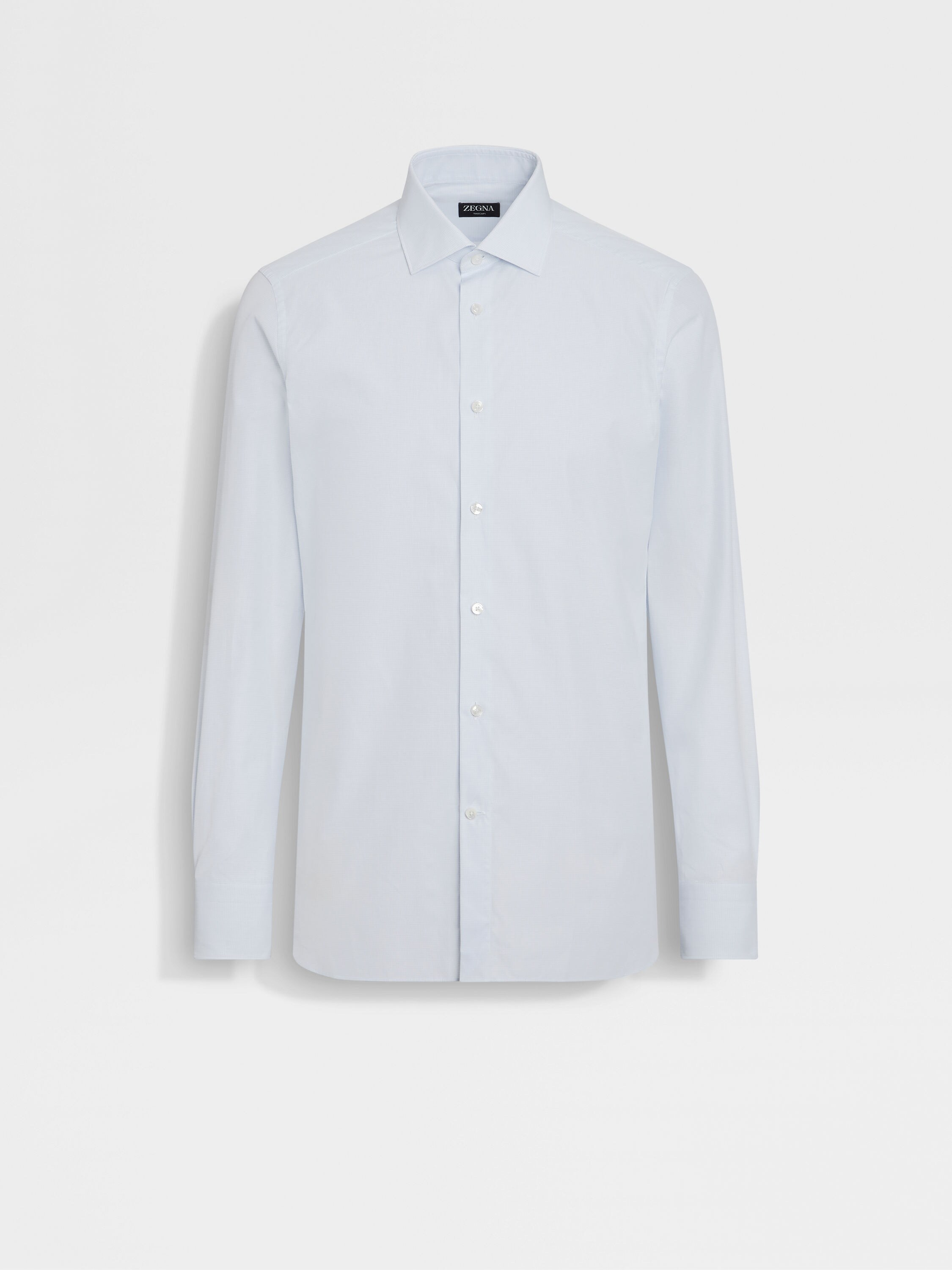 White and Light Blue Micro-checked Trecapi Cotton Shirt Product detail photo #1