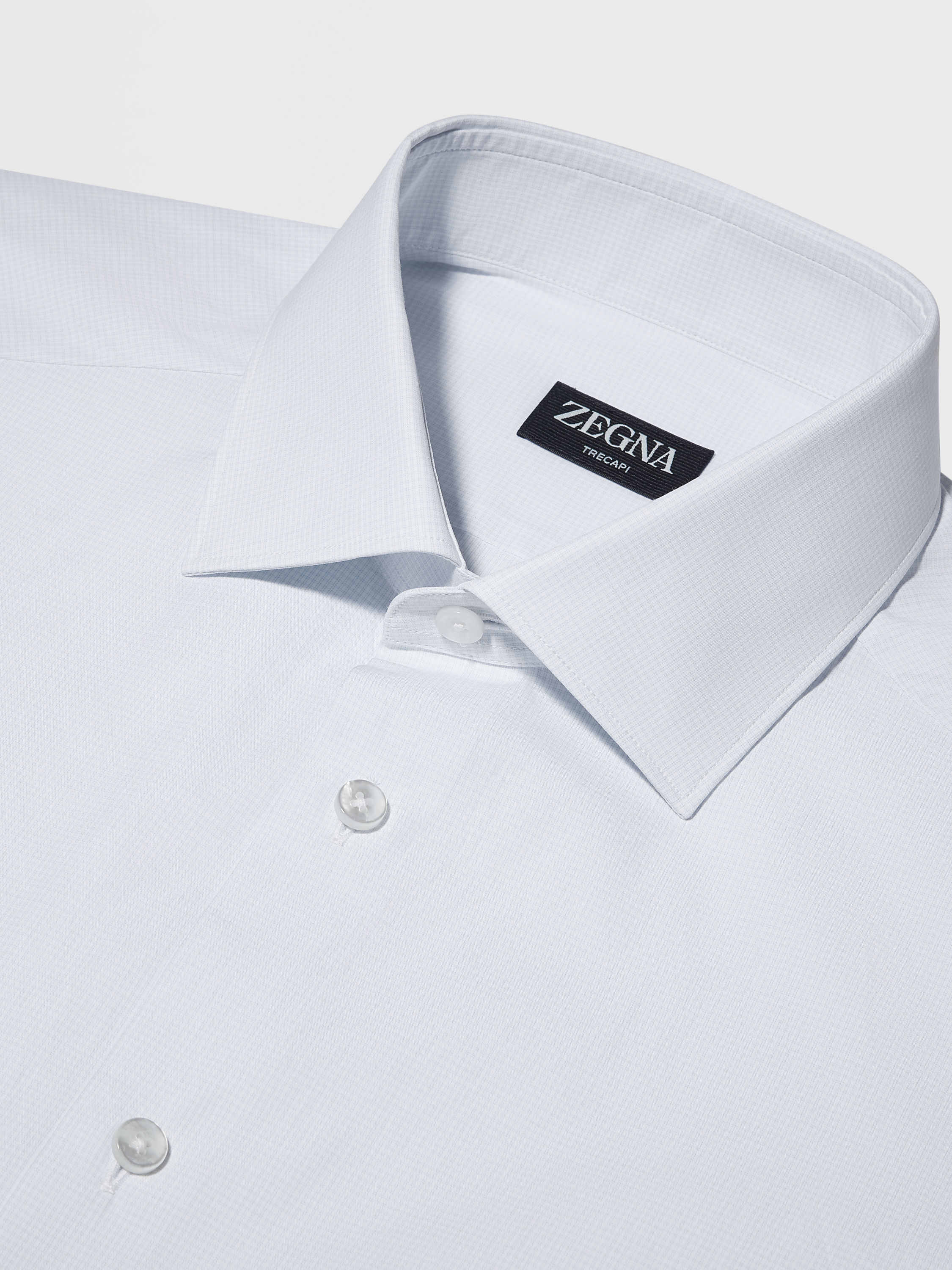White and Light Blue Micro-checked Trecapi Cotton Shirt Product detail photo #2