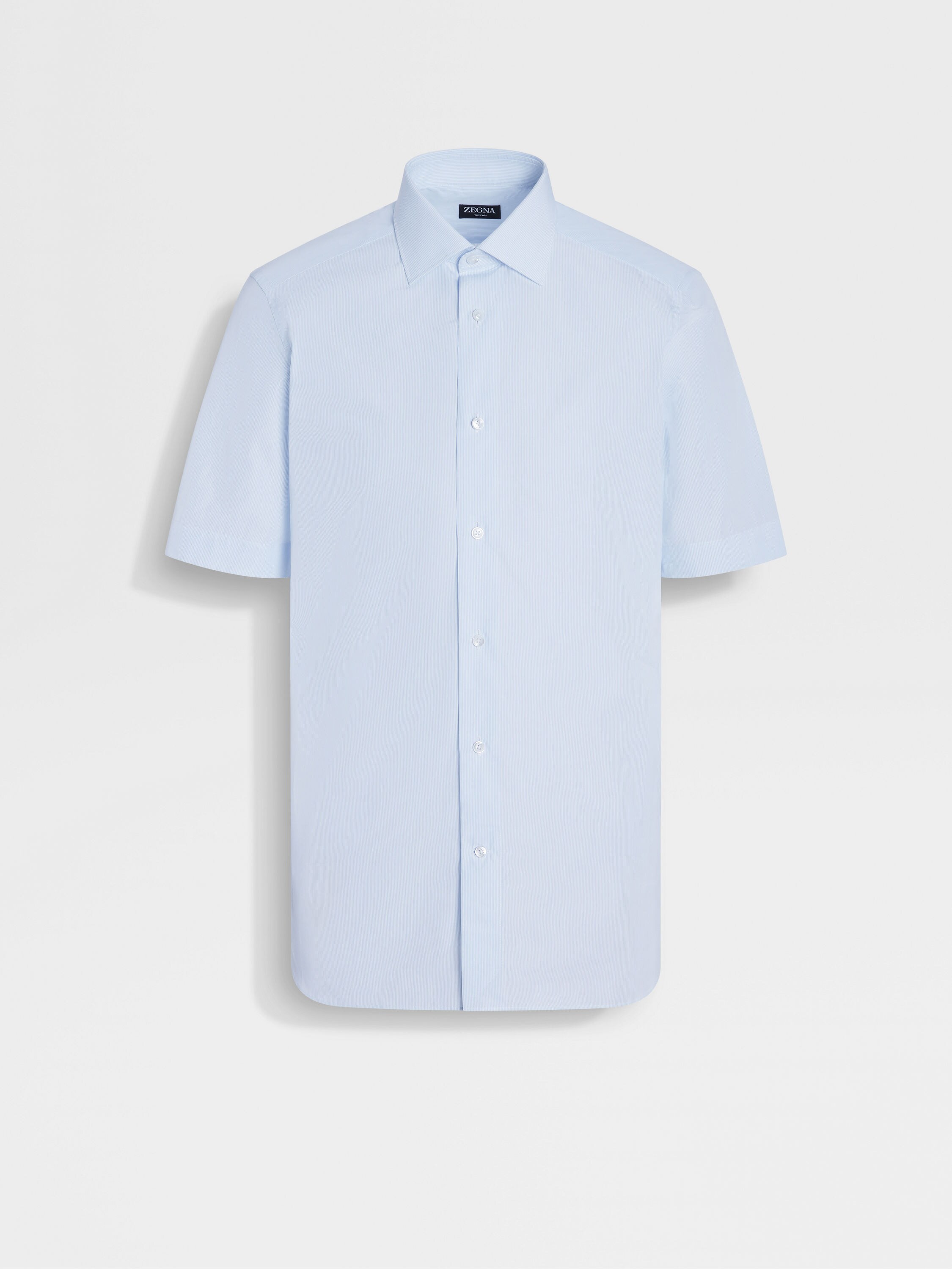 Light Blue and White Micro-striped Trecapi Cotton Shirt Main product photo