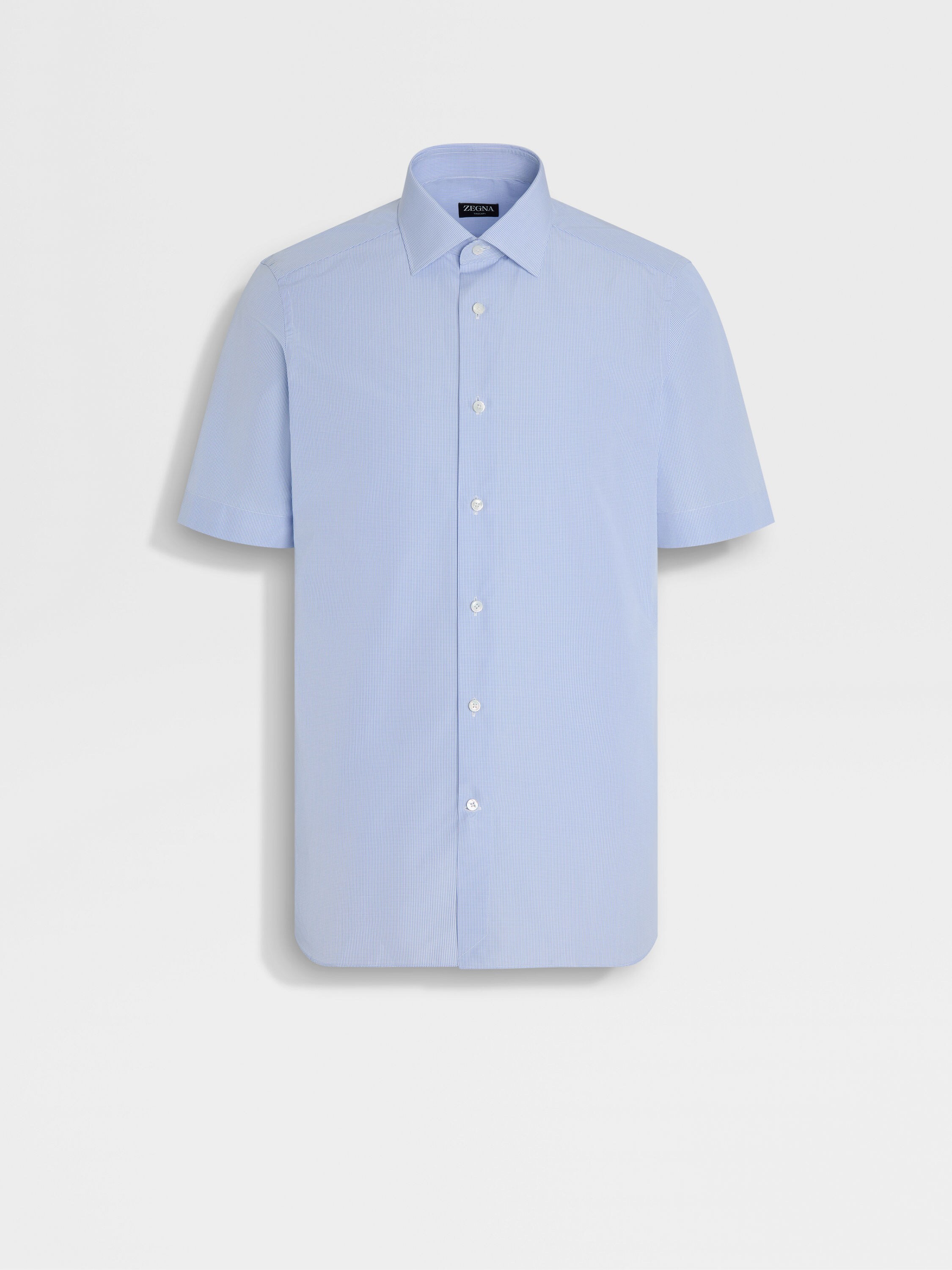 Light Blue and White Micro-checked Trecapi Cotton Shirt Main product photo