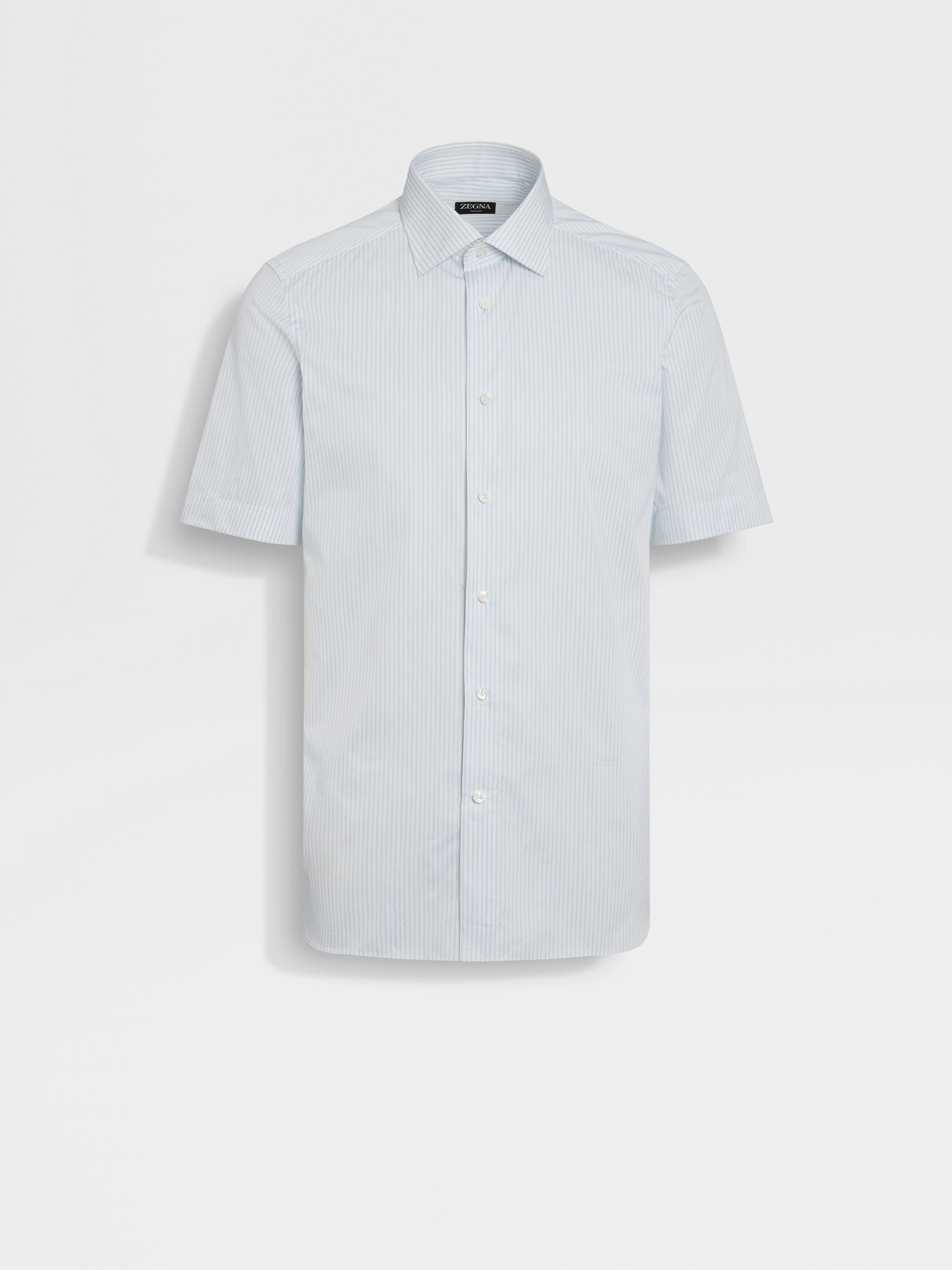 Aqua Green Light Blue and White Striped Trecapi Cotton Shirt Main product photo