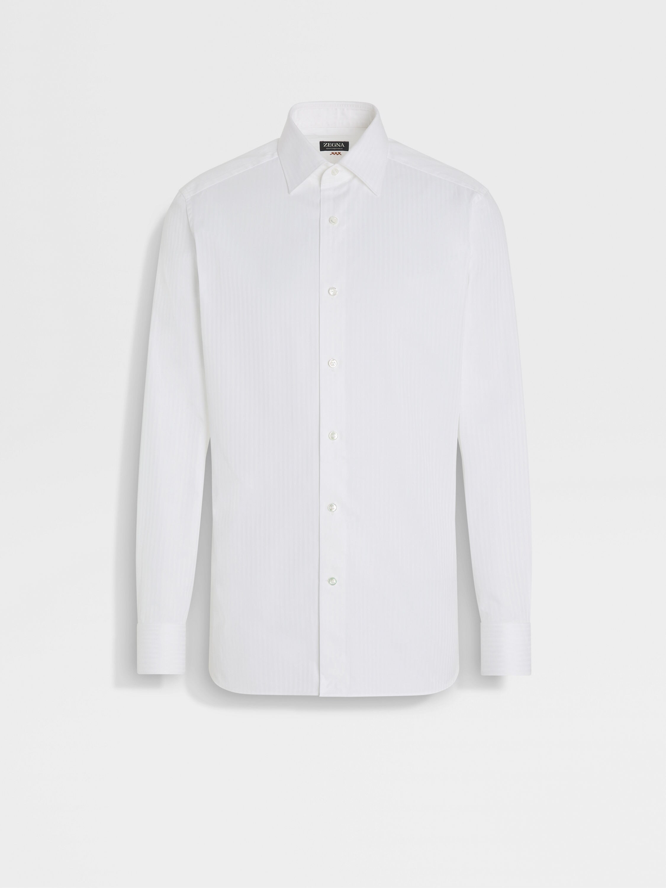 Optical White Structured Striped Centoventimila Cotton Shirt Main product photo