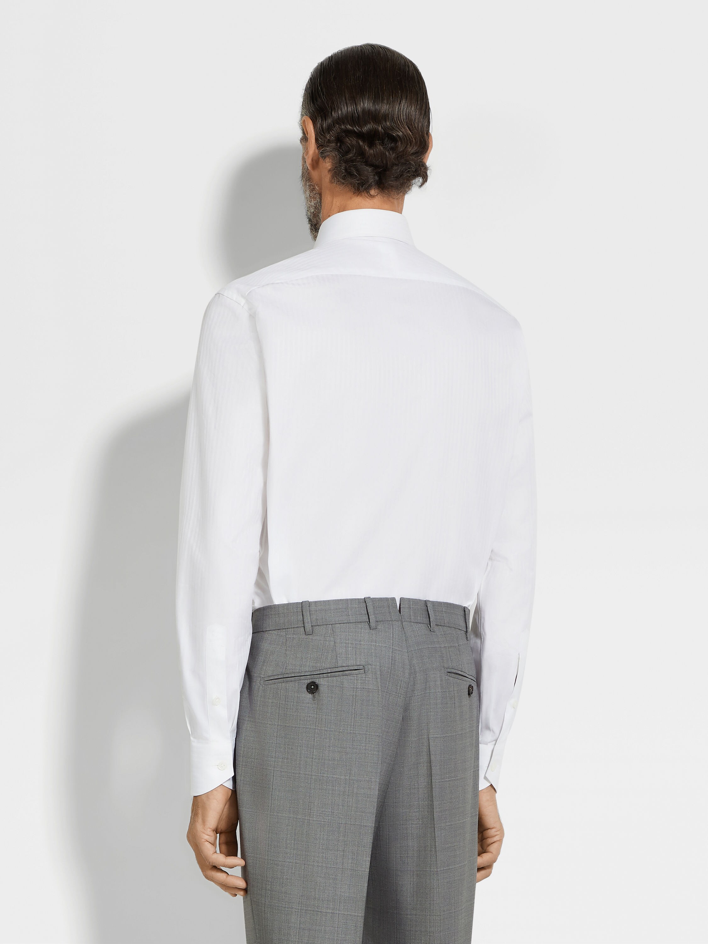 Optical White Structured Striped Centoventimila Cotton Shirt Product detail photo #4