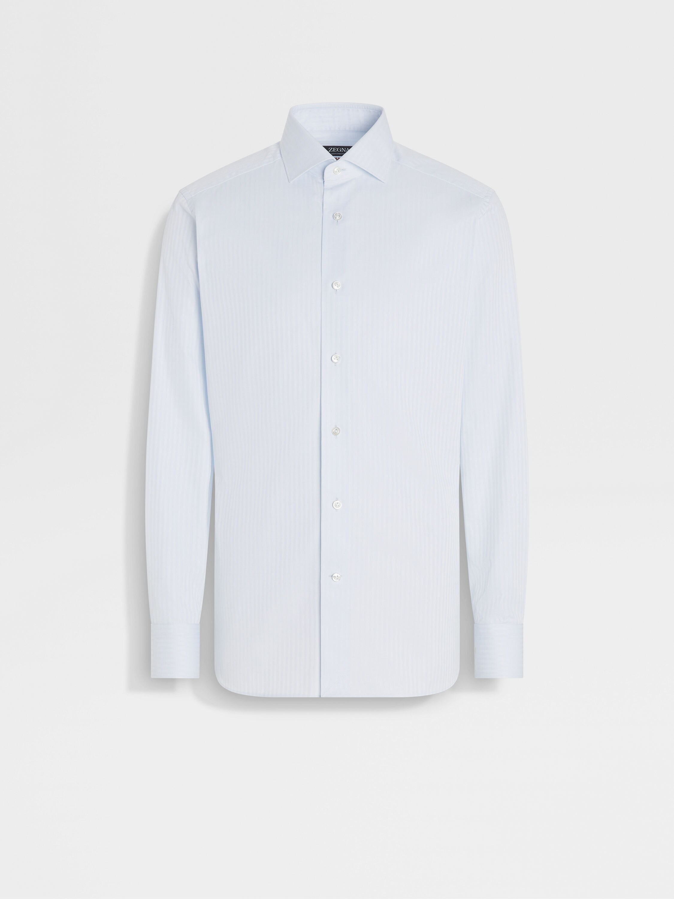 Light Blue Structured Striped Centoventimila Cotton Shirt Main product photo