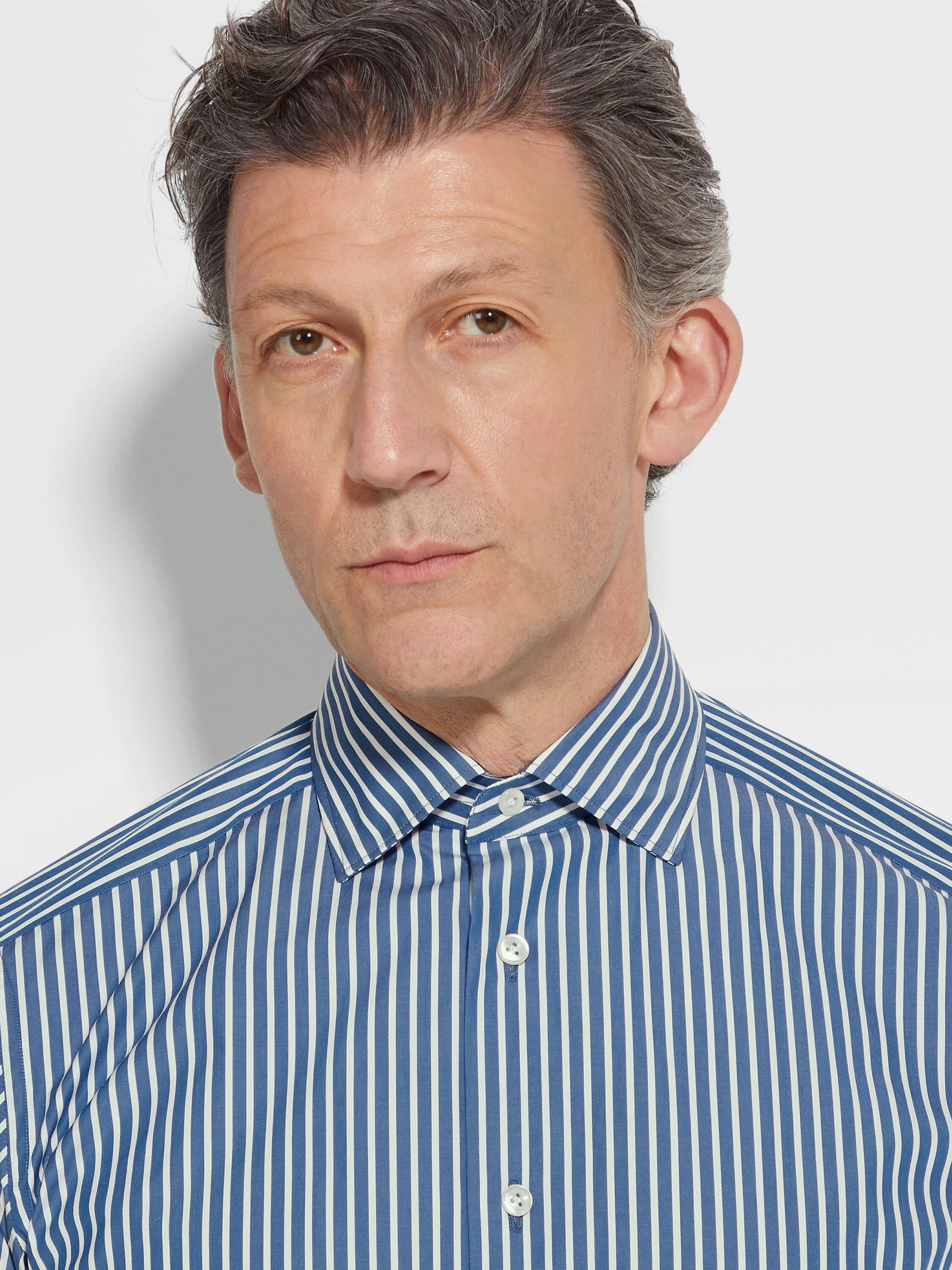 深蓝绿色配白色粗条纹 Centoventimila 棉质衬衫 產品細節圖 #1