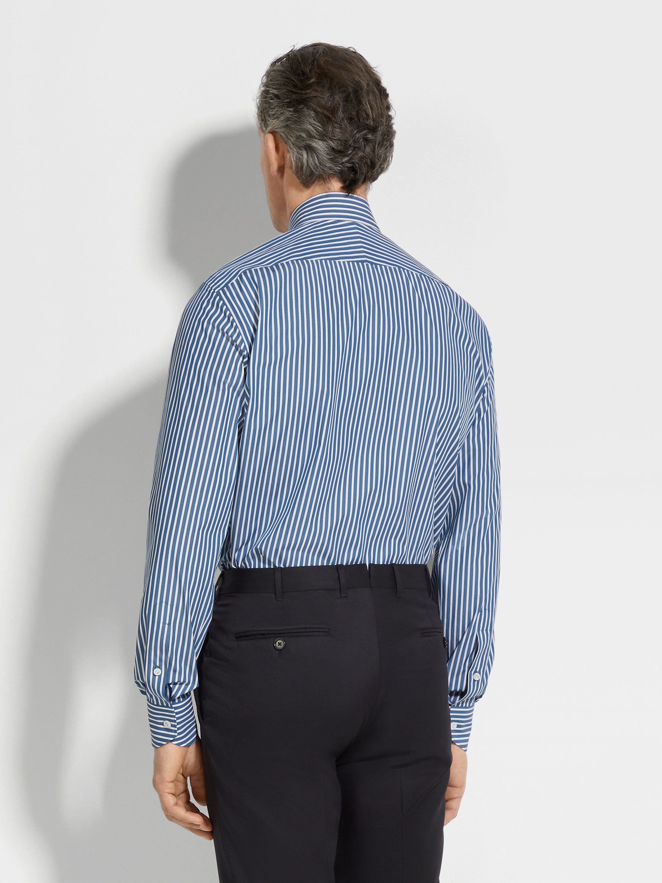 深蓝绿色配白色粗条纹 Centoventimila 棉质衬衫 產品細節圖 #3