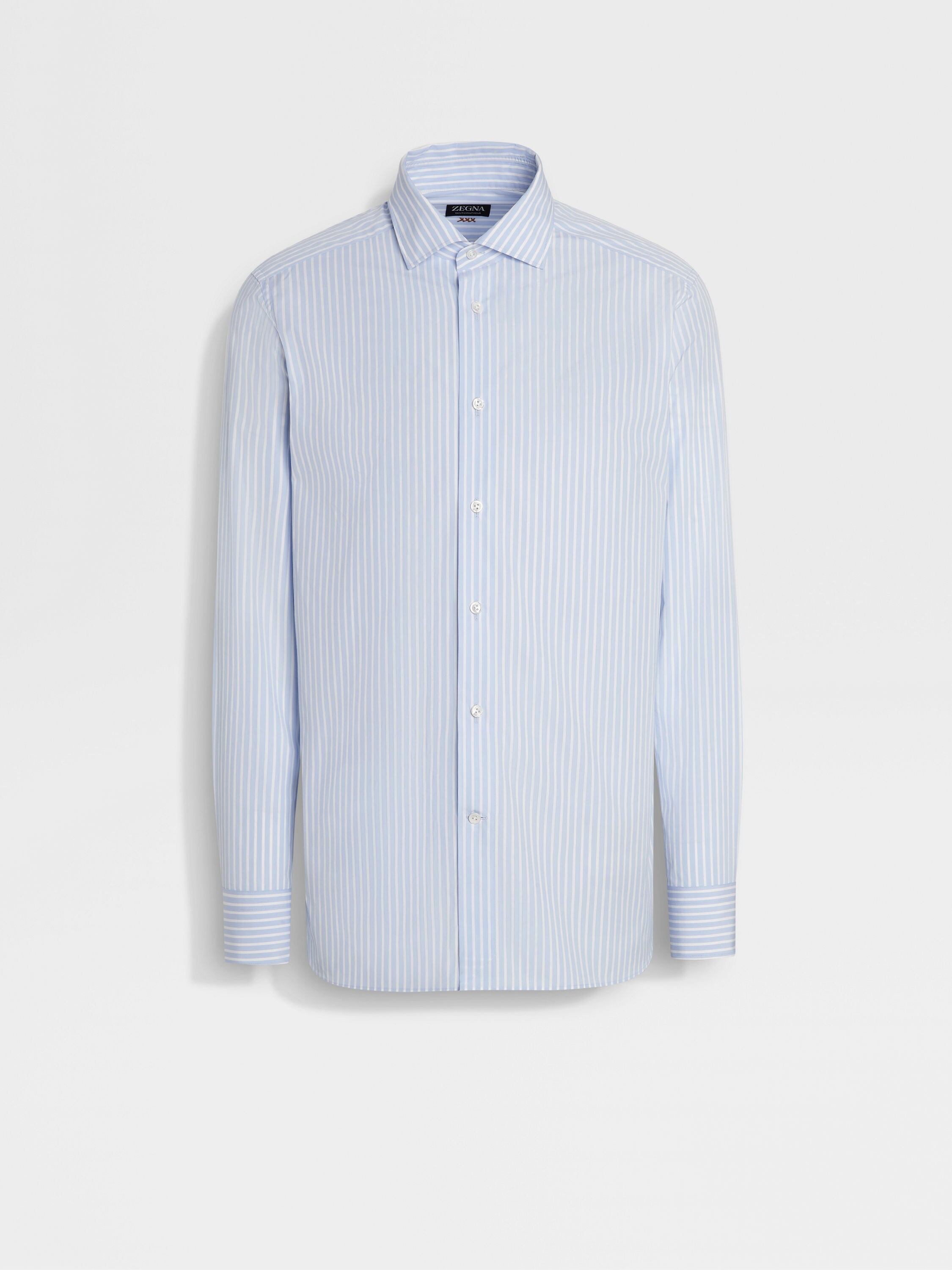 Light Blue and White Macro-striped Centoventimila Cotton Shirt Main product photo