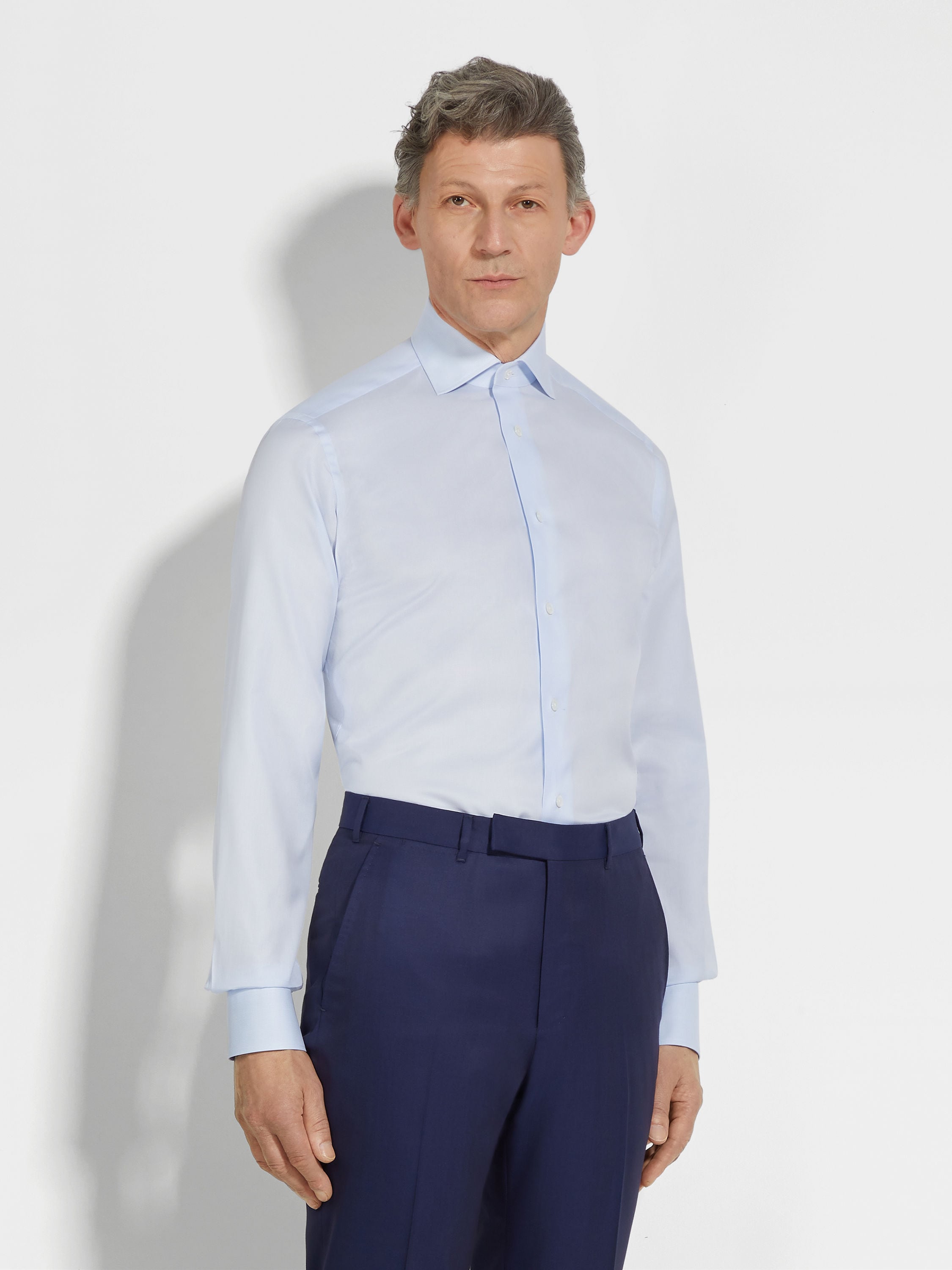 浅蓝色配白色细格纹 300 Cotton 棉质衬衫 产品细节图 #2