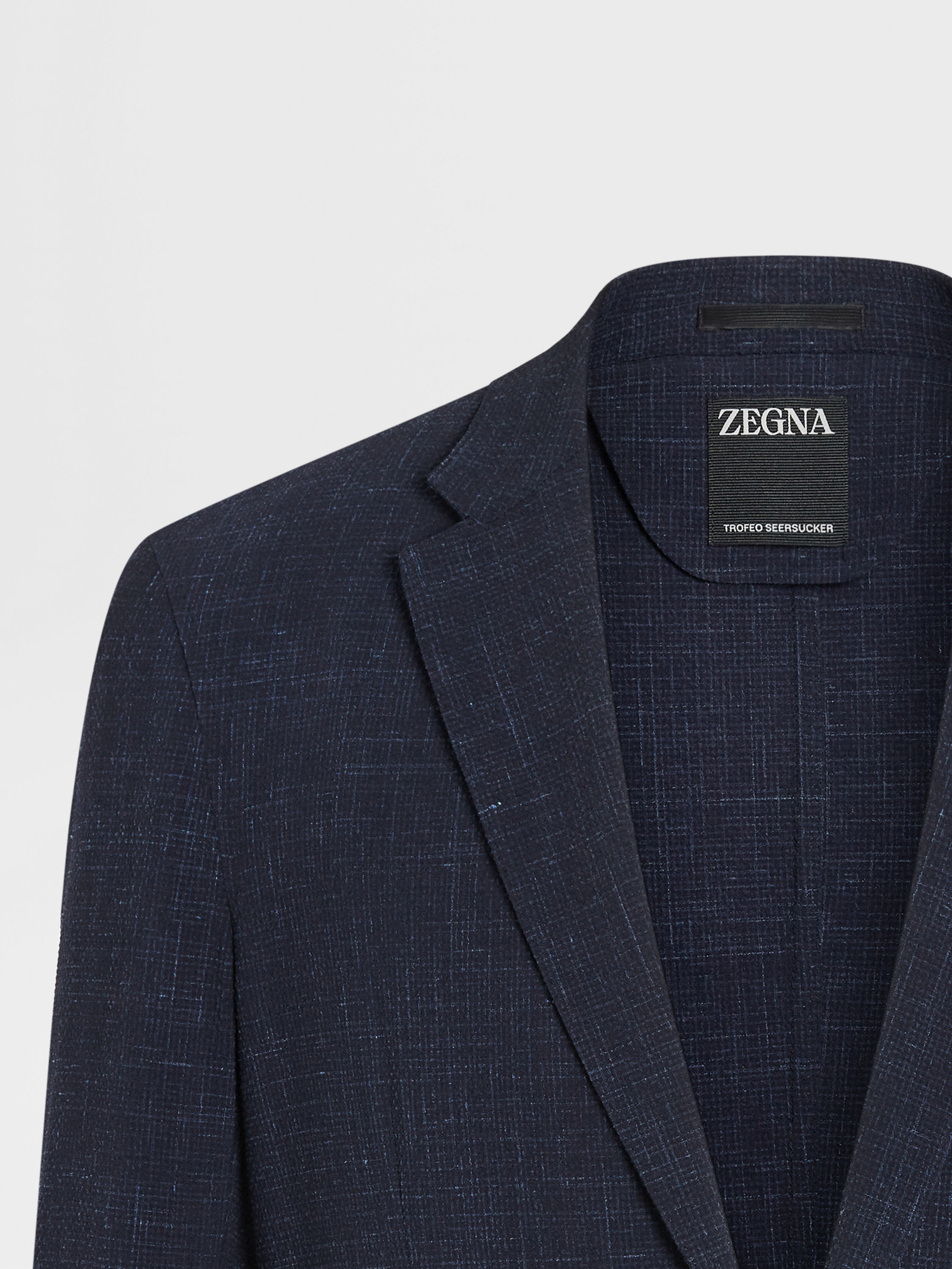 Navy Blue Trofeo Seersucker Wool Silk and Linen Blend Jacket Product detail photo #2
