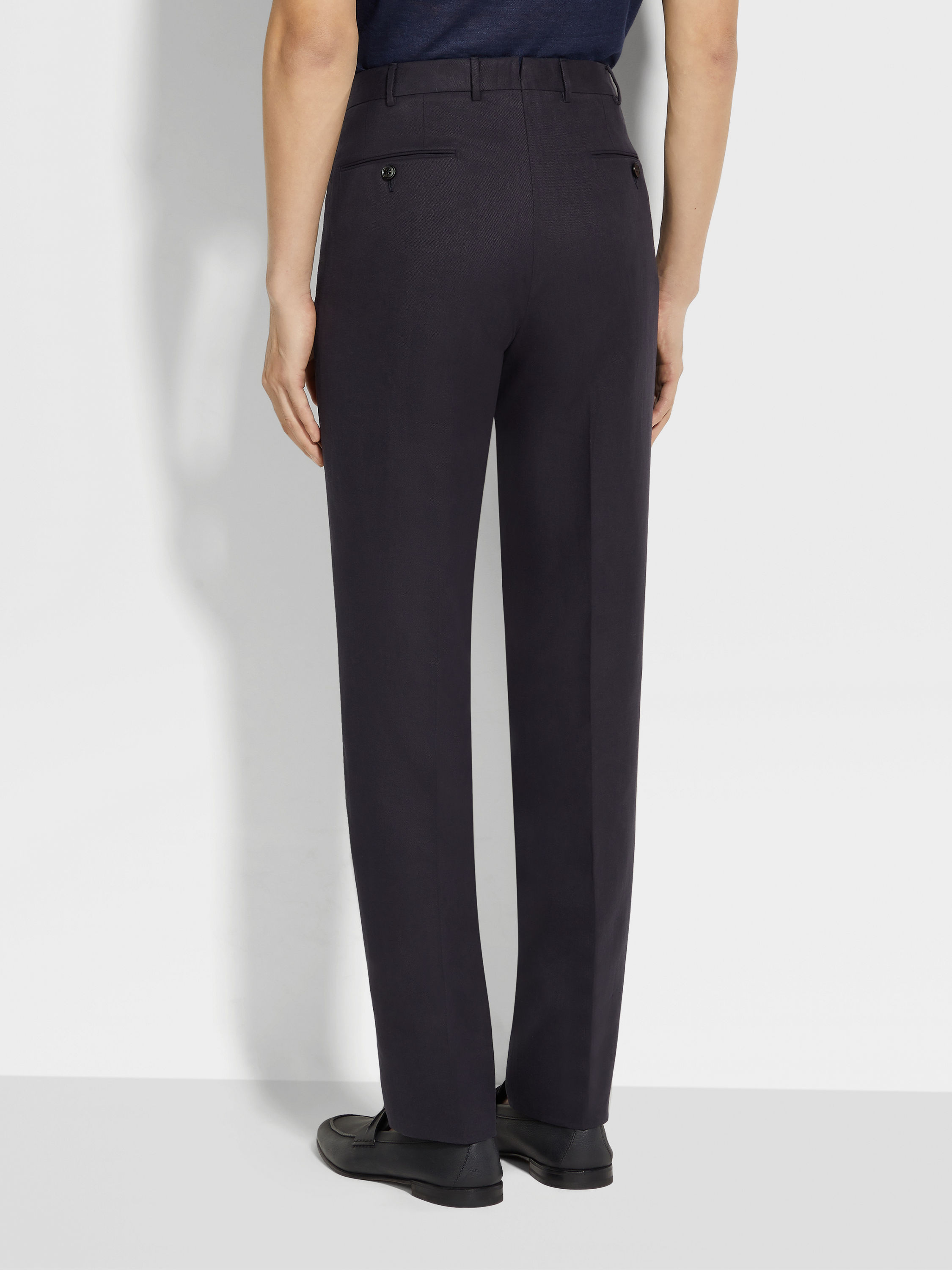 Navy Blue Oasi Lino Blue Flower Pants Product detail photo #4