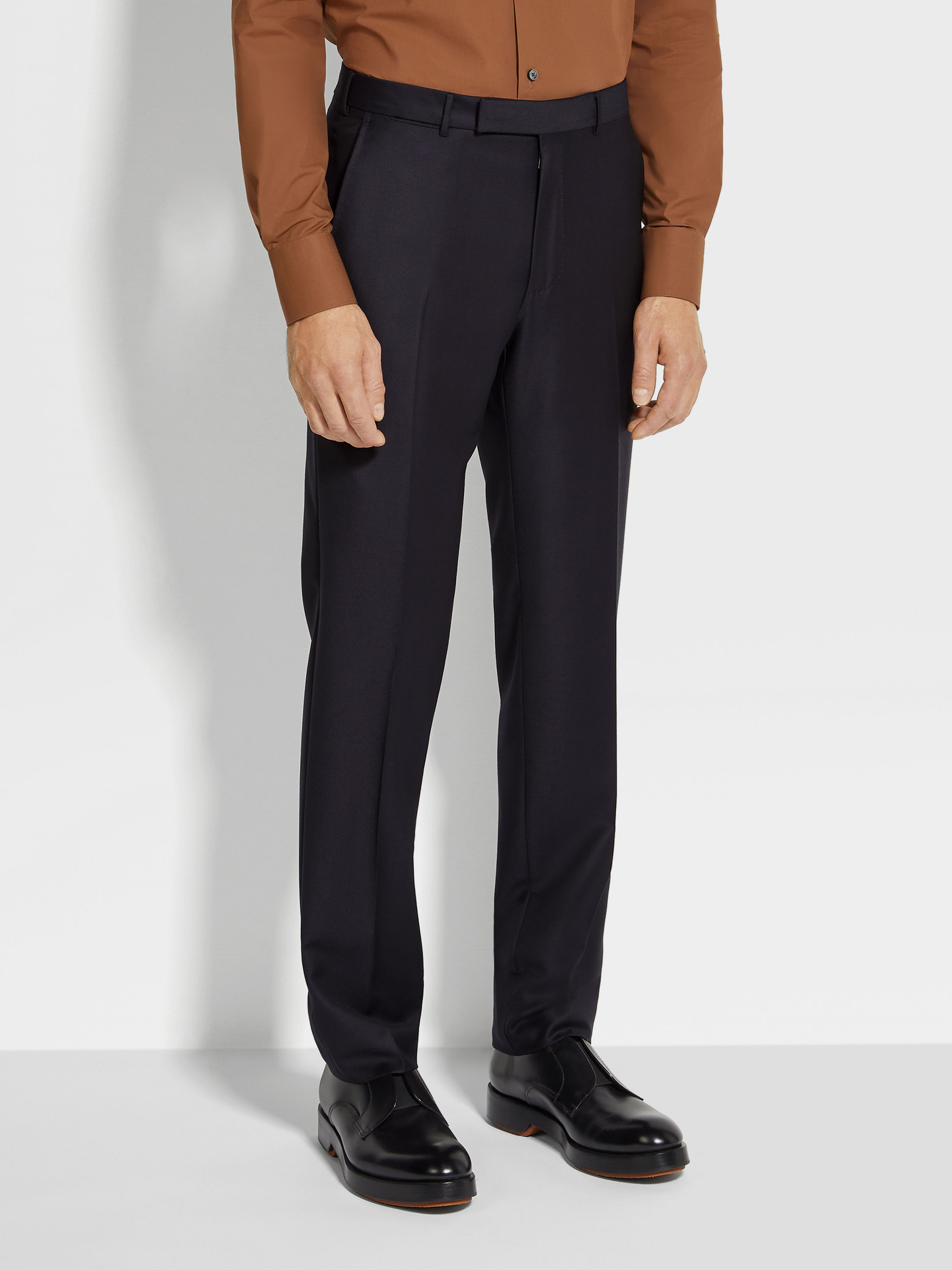 海军蓝 Trofeo 羊毛长裤 产品细节图 #3