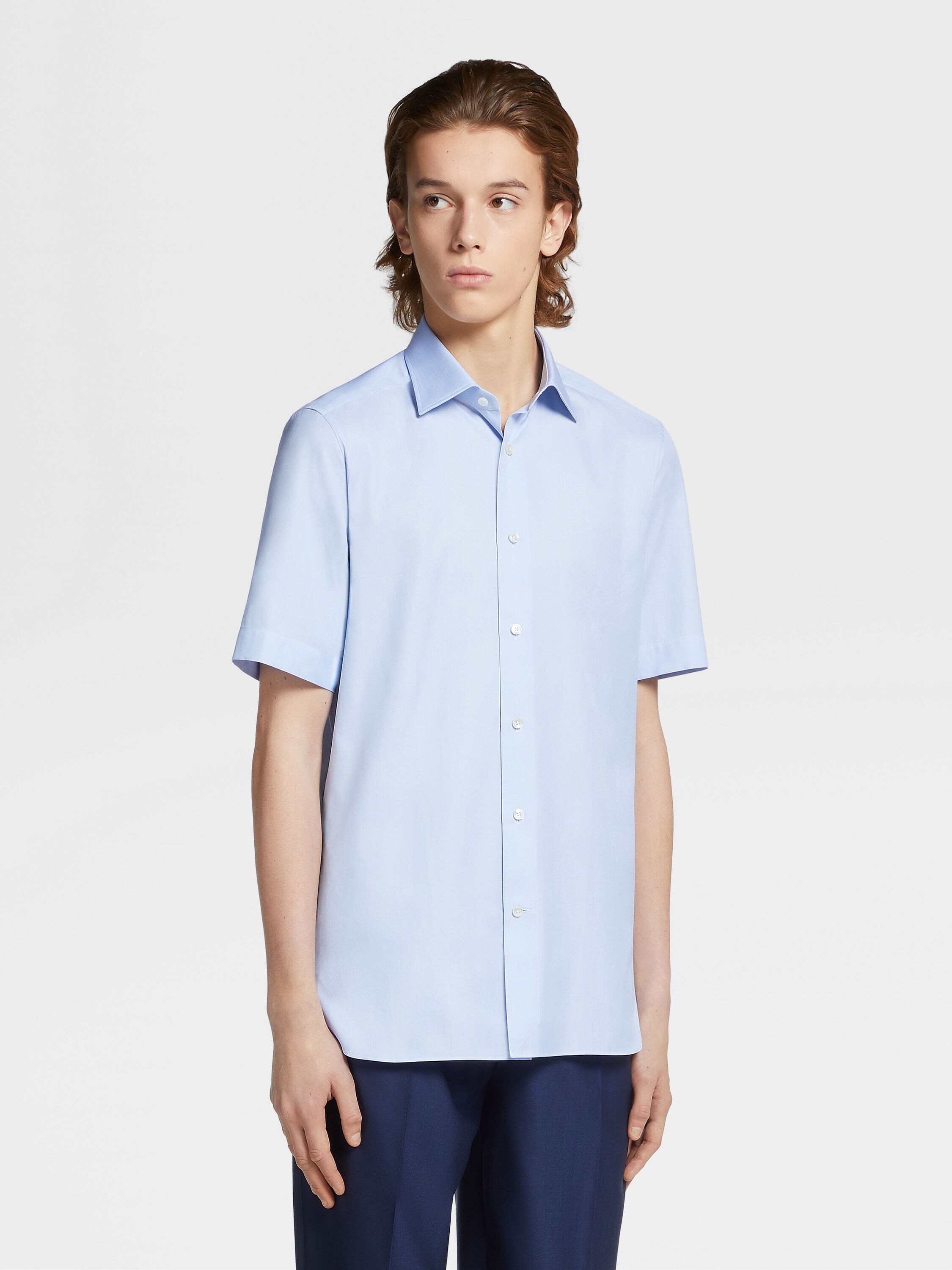 Light Blue Trofeo™ 600 Cotton and Silk Shirt Product detail photo #1