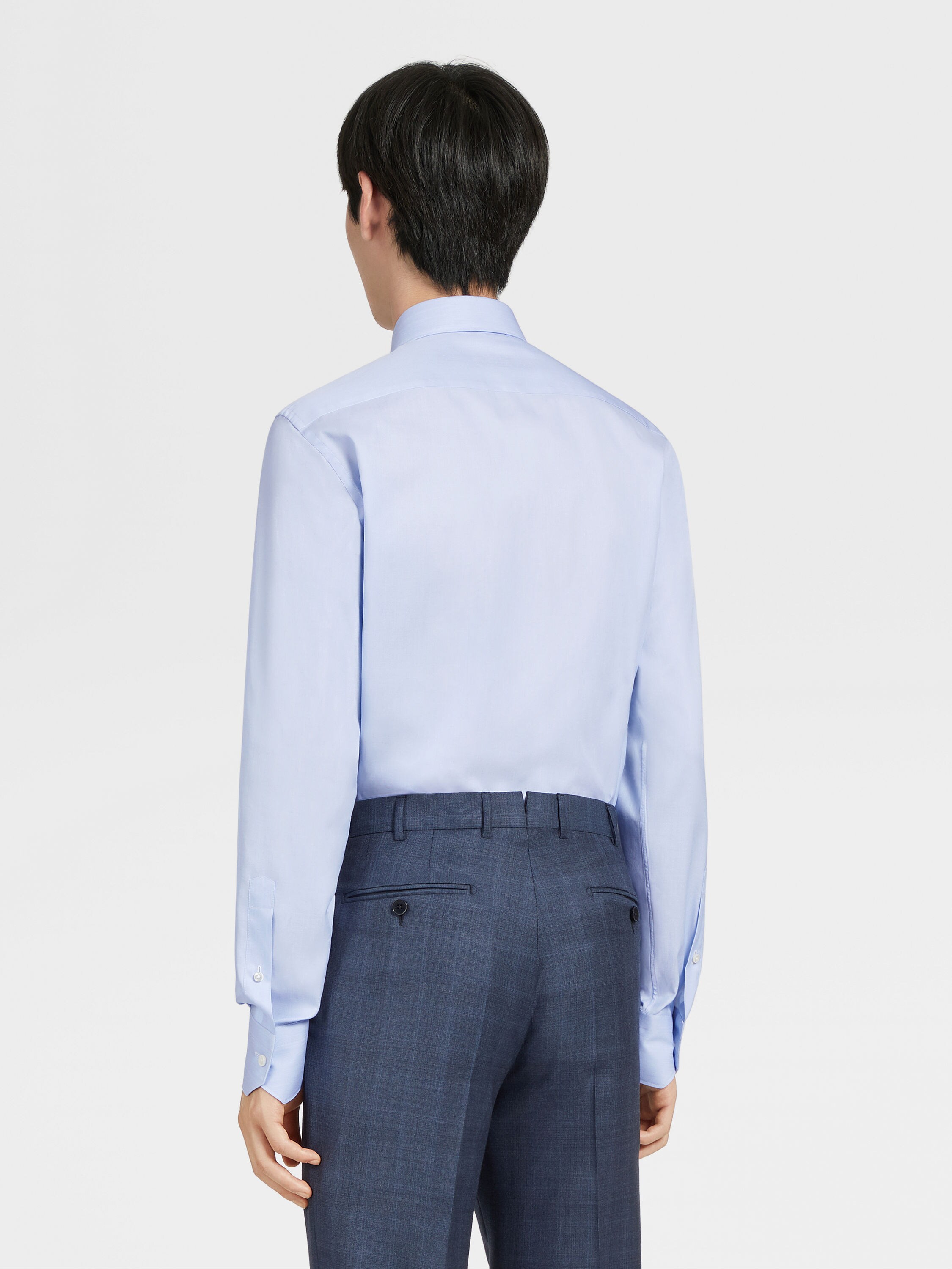 Light Blue Trofeo™ 600 Cotton and Silk Long-sleeve Tailoring Shirt Product detail photo #3