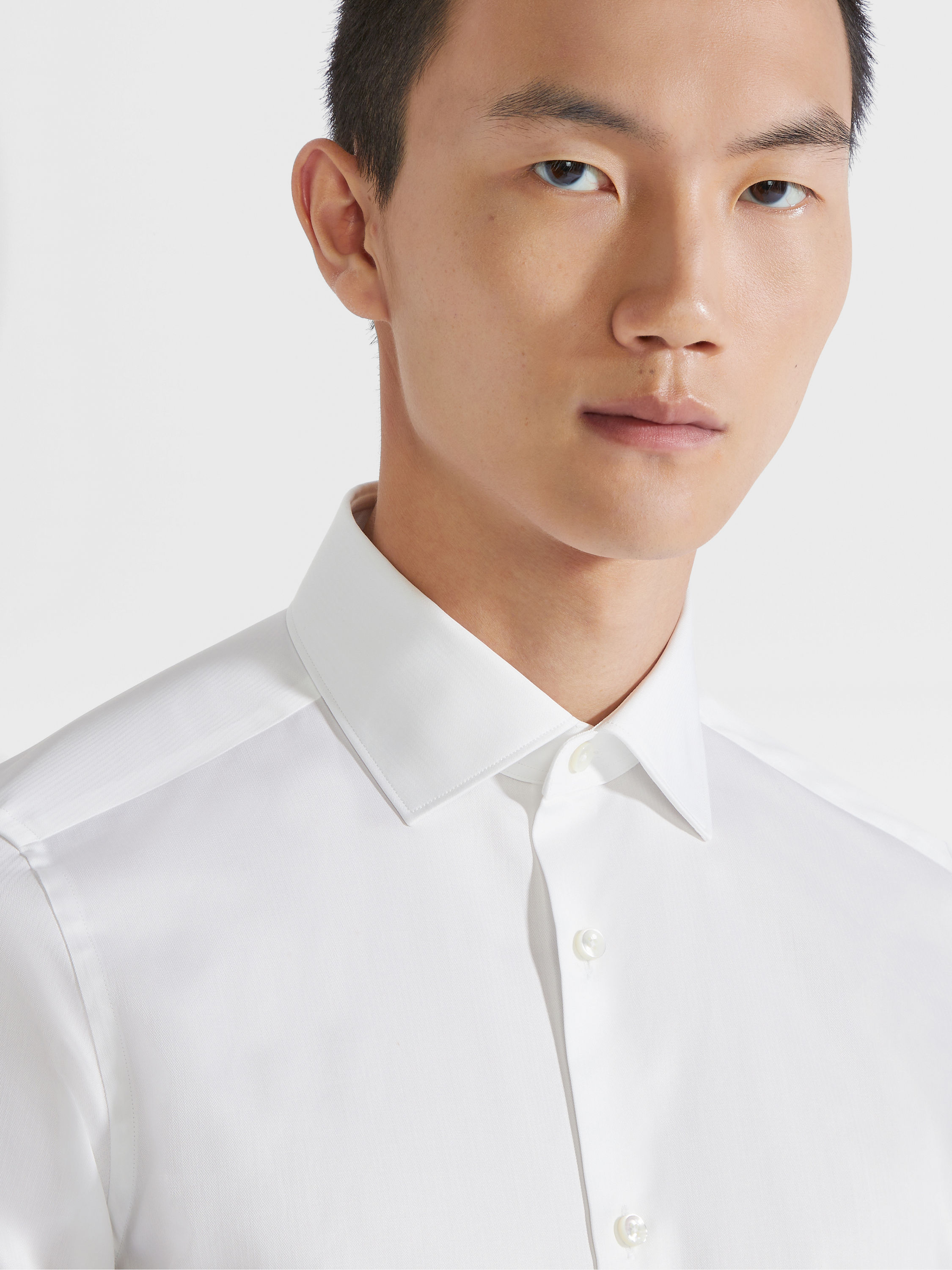 白色结构感细条纹 Trecapi 棉质衬衫 产品细节图 #1