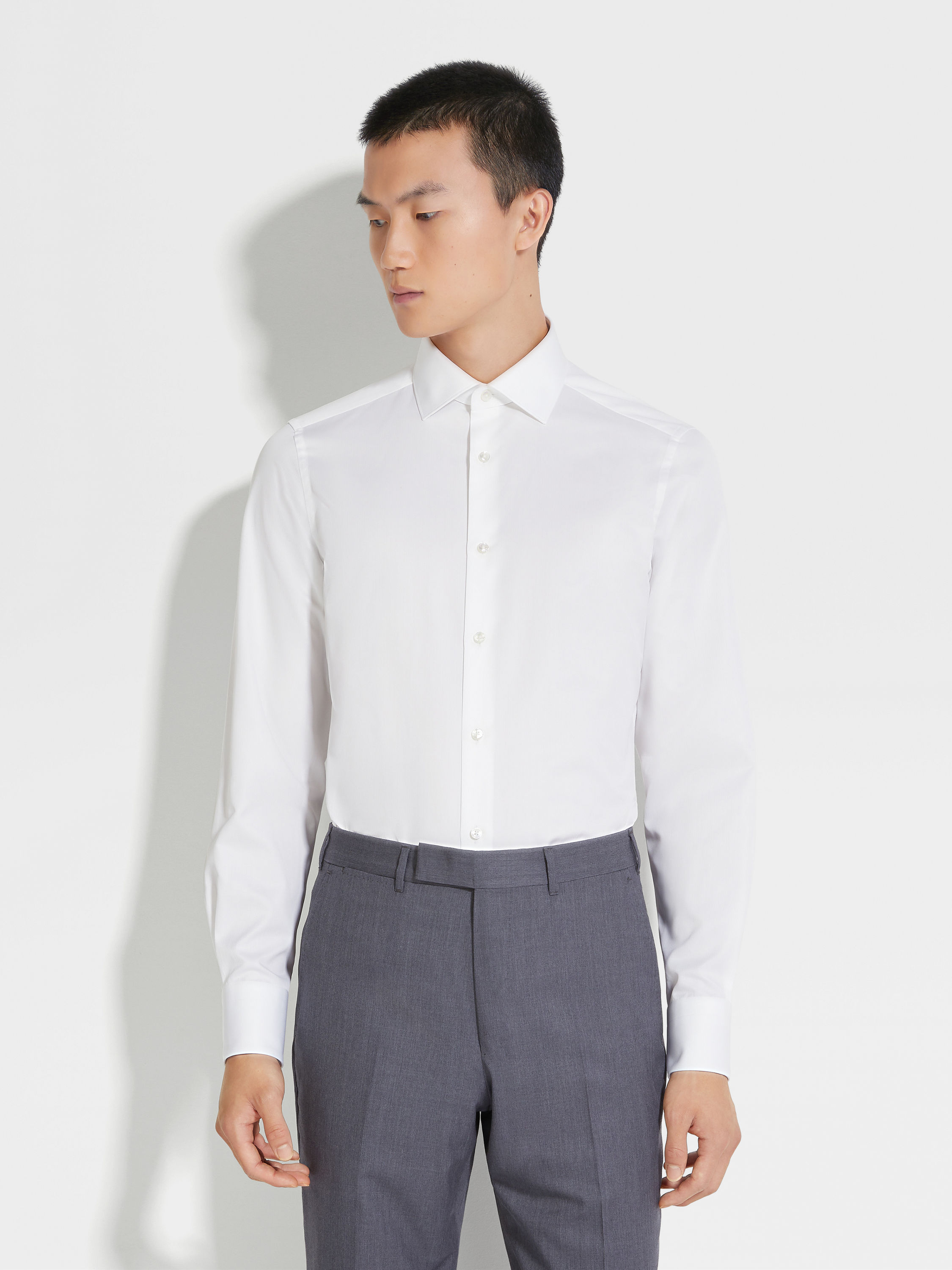 白色结构感细条纹 Trecapi 棉质衬衫 产品细节图 #2