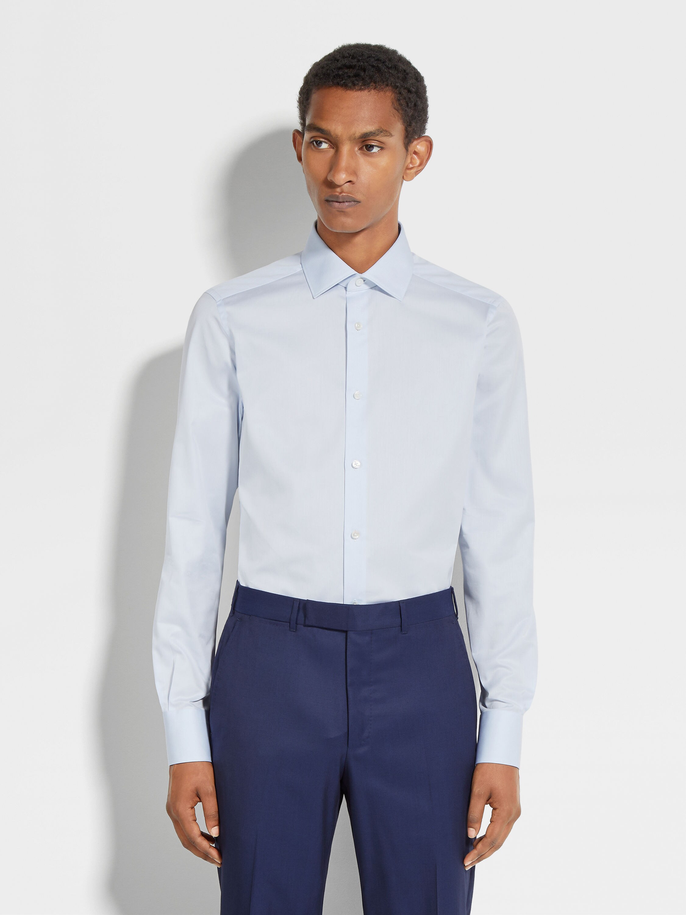 浅蓝色结构感细条纹 Trecapi 棉质衬衫 产品细节图 #2