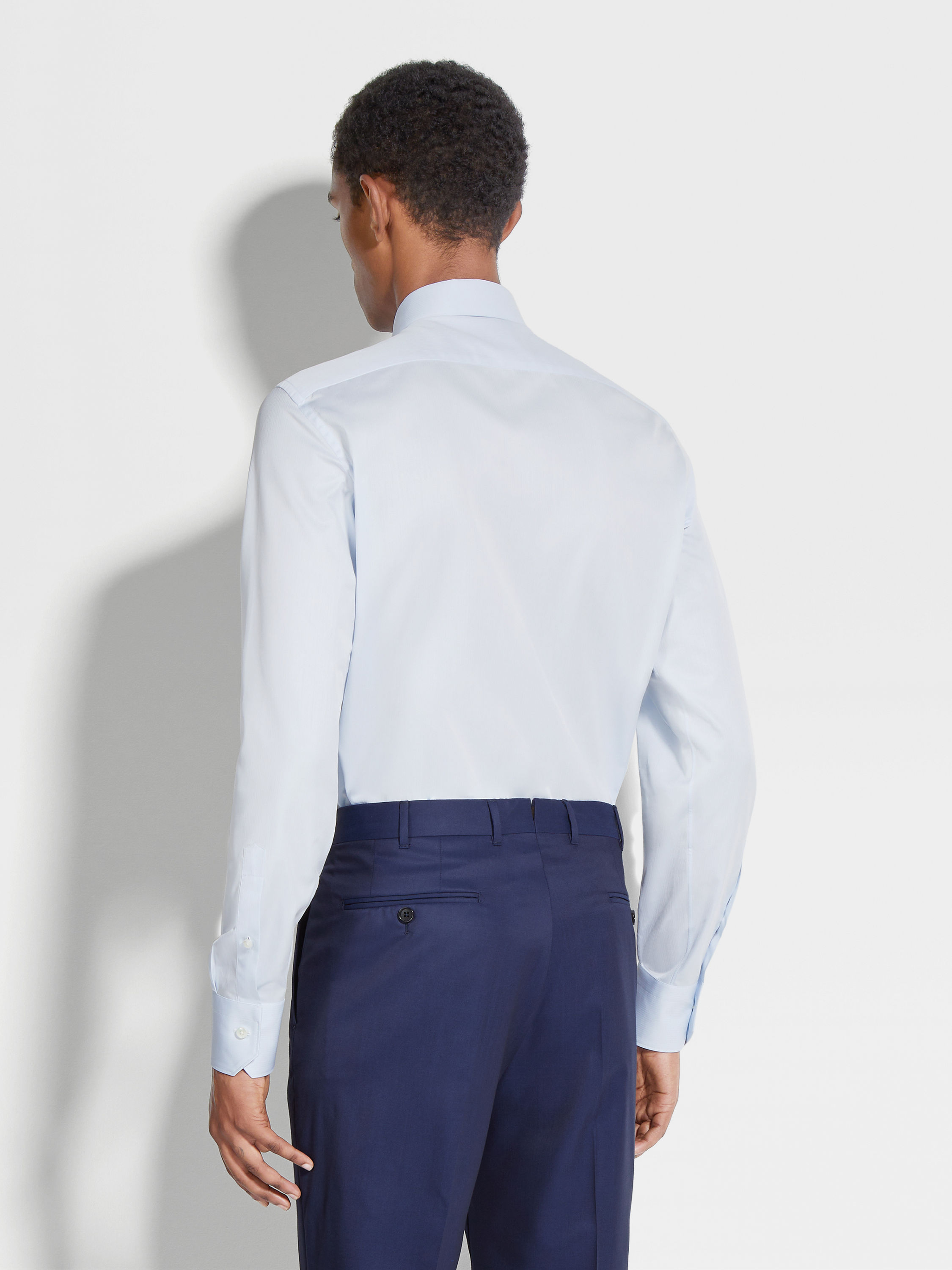 浅蓝色结构感细条纹 Trecapi 棉质衬衫 产品细节图 #3