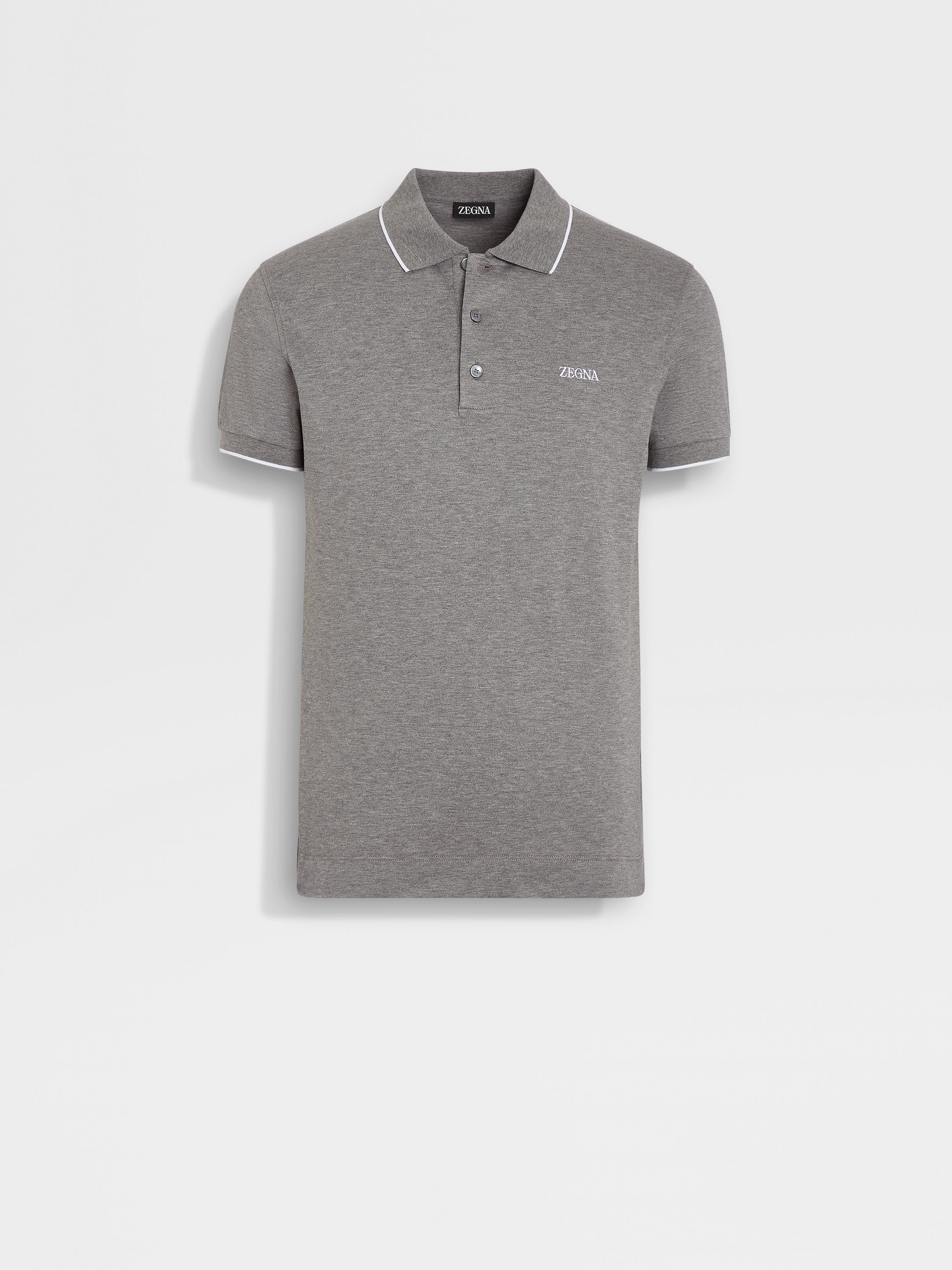 Grey Mélange Stretch Cotton Polo Shirt