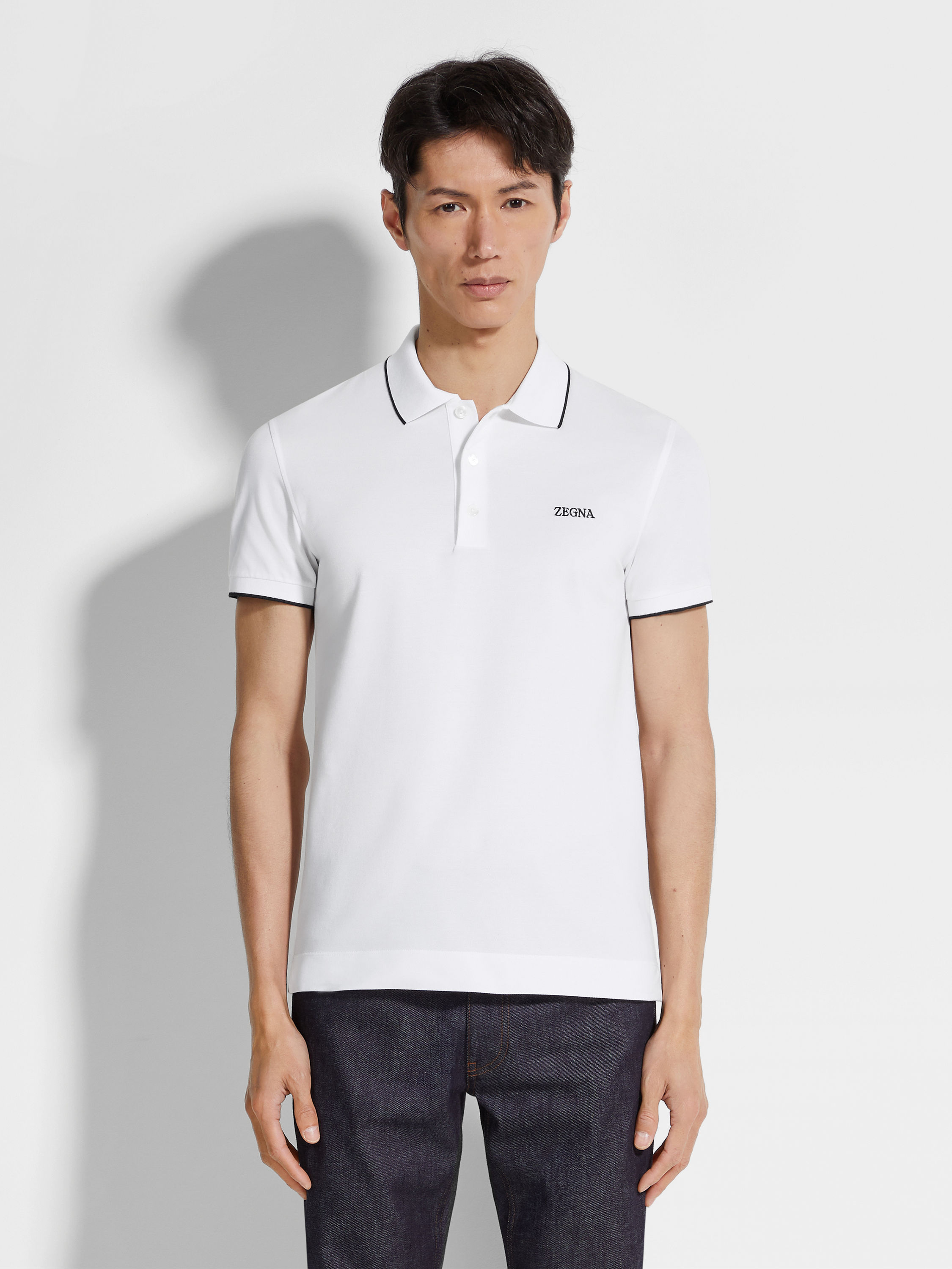 White Stretch Cotton Polo Shirt Product detail photo #3