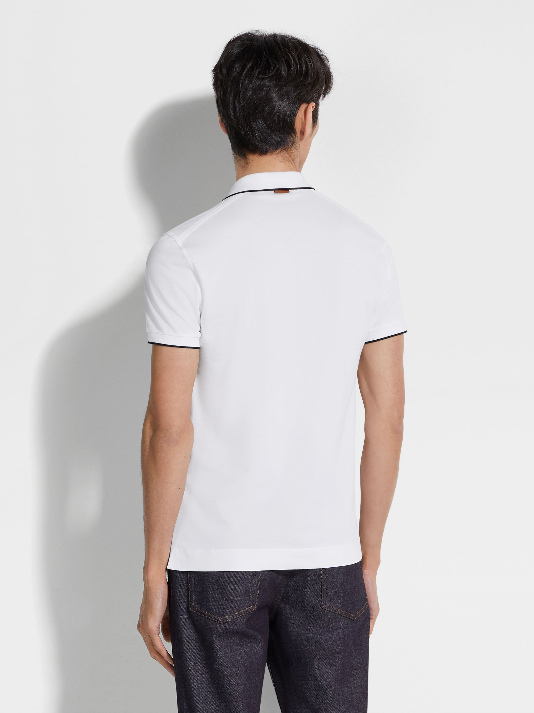 White Stretch Cotton Polo Shirt Product detail photo #4