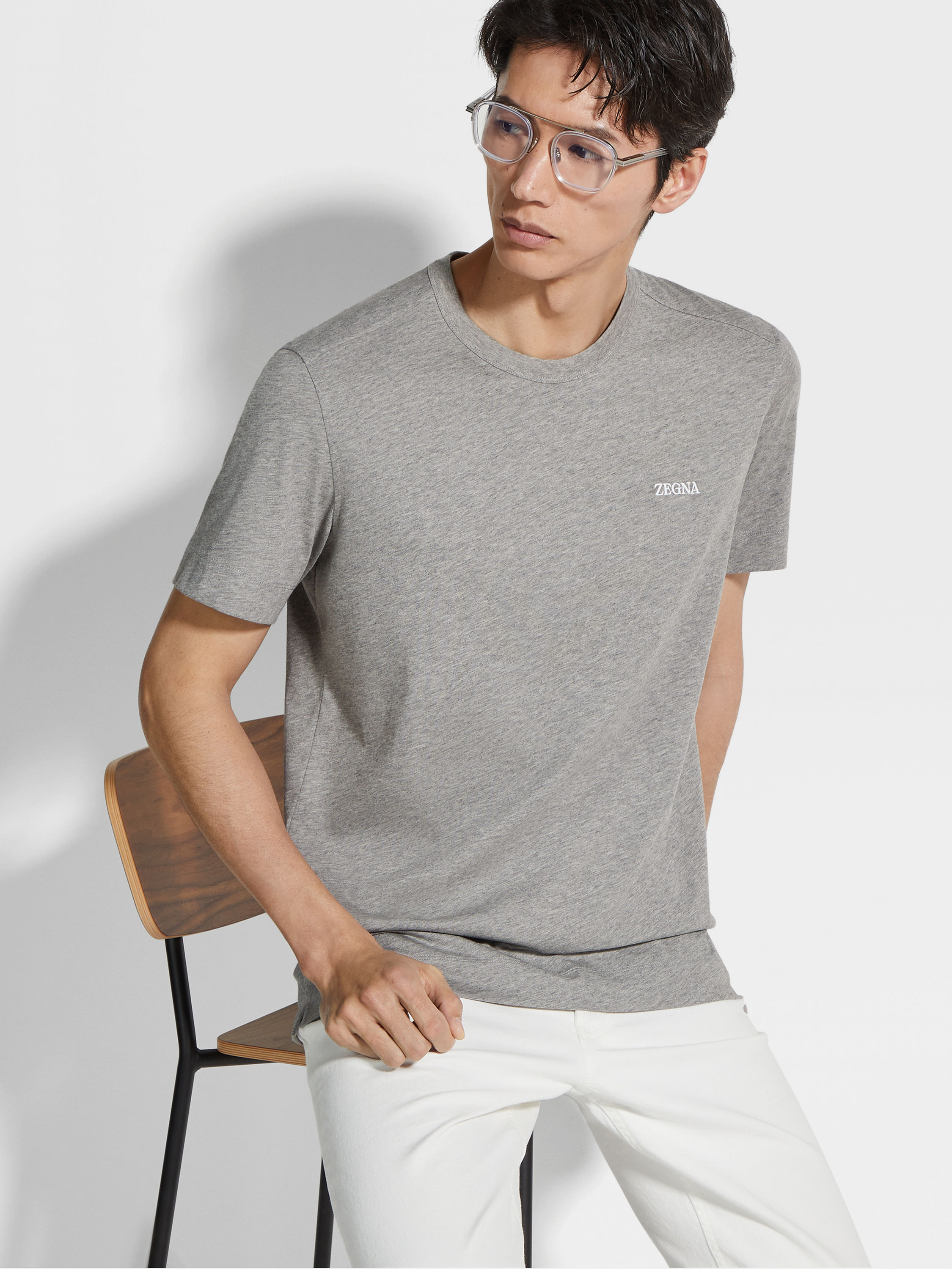 Grey Mélange Cotton T-shirt Product detail photo #2