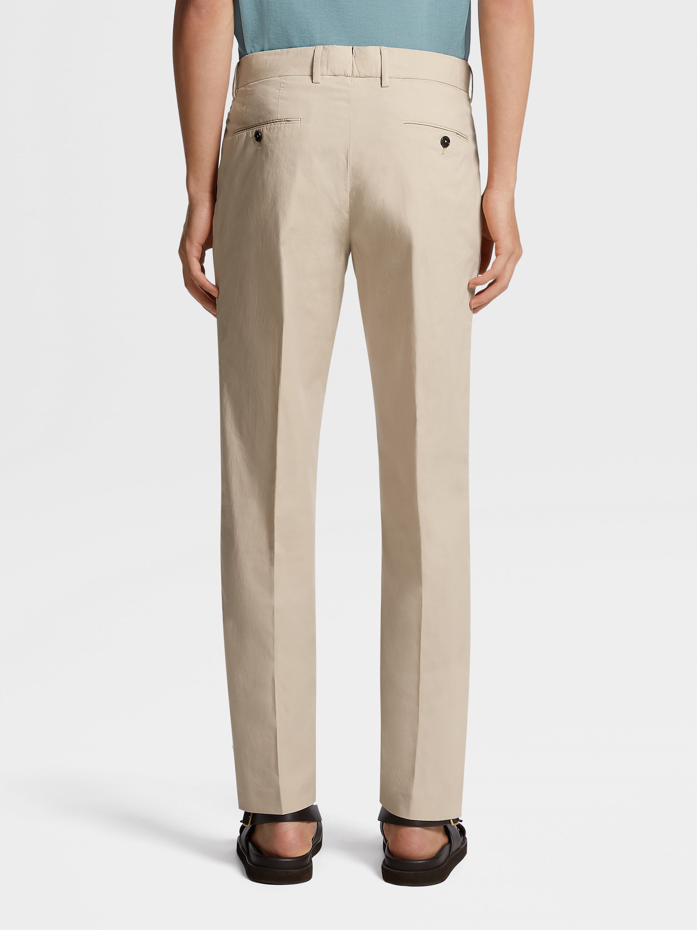 Beige Stretch Cotton Pants Product detail photo #2