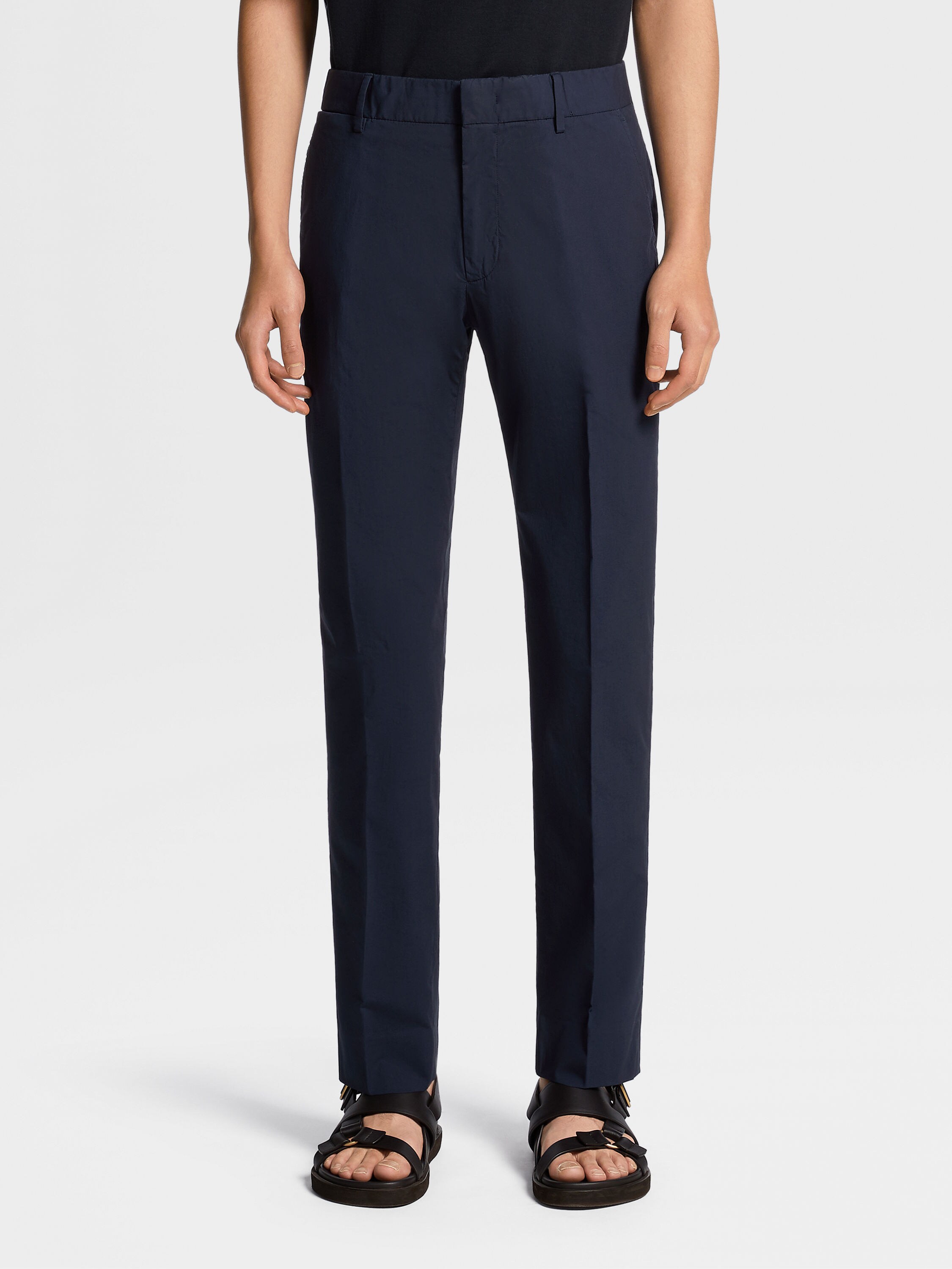 Navy Blue Stretch Cotton Pants Product detail photo #1