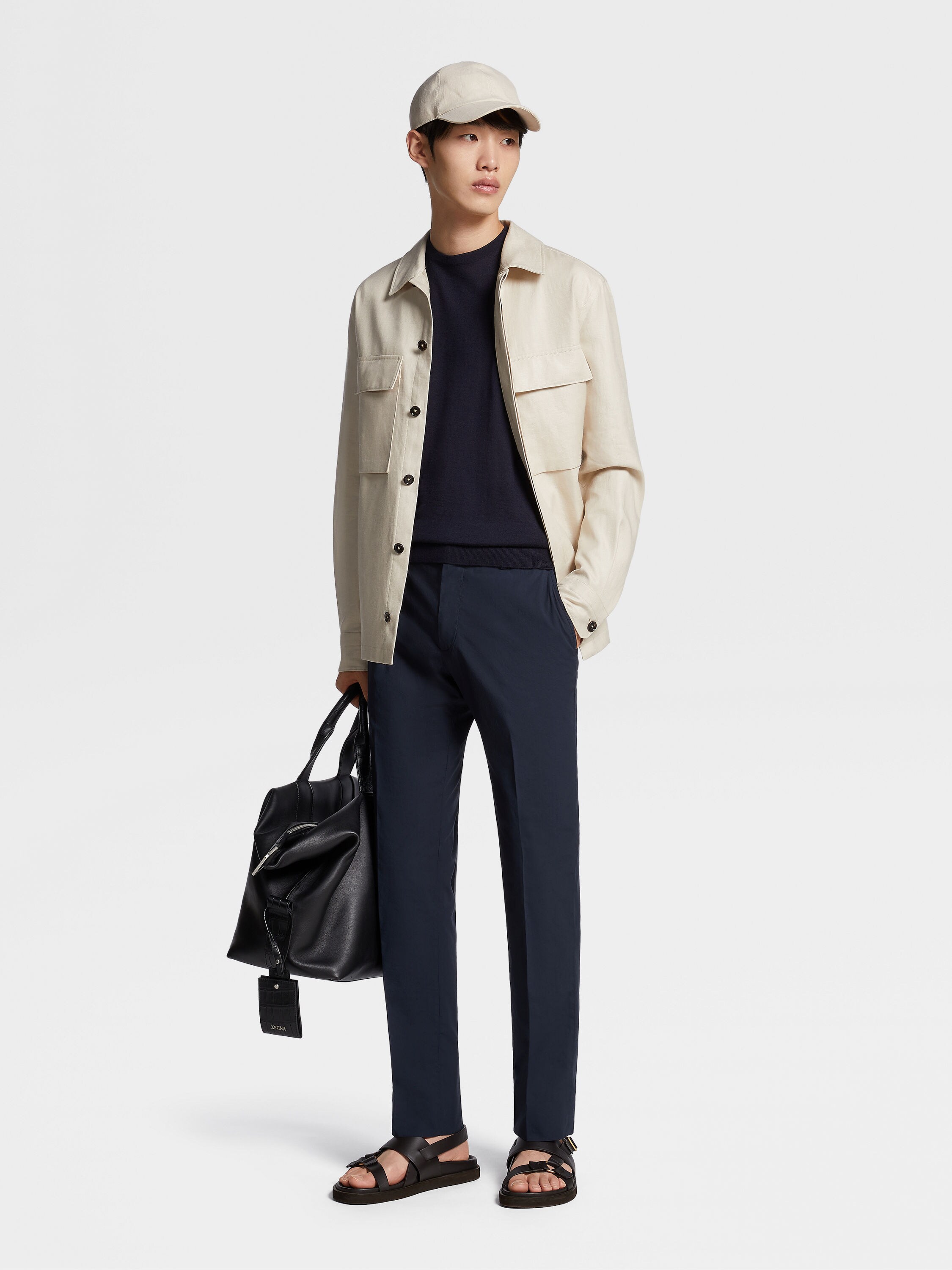 Navy Blue Stretch Cotton Pants Product detail photo #5